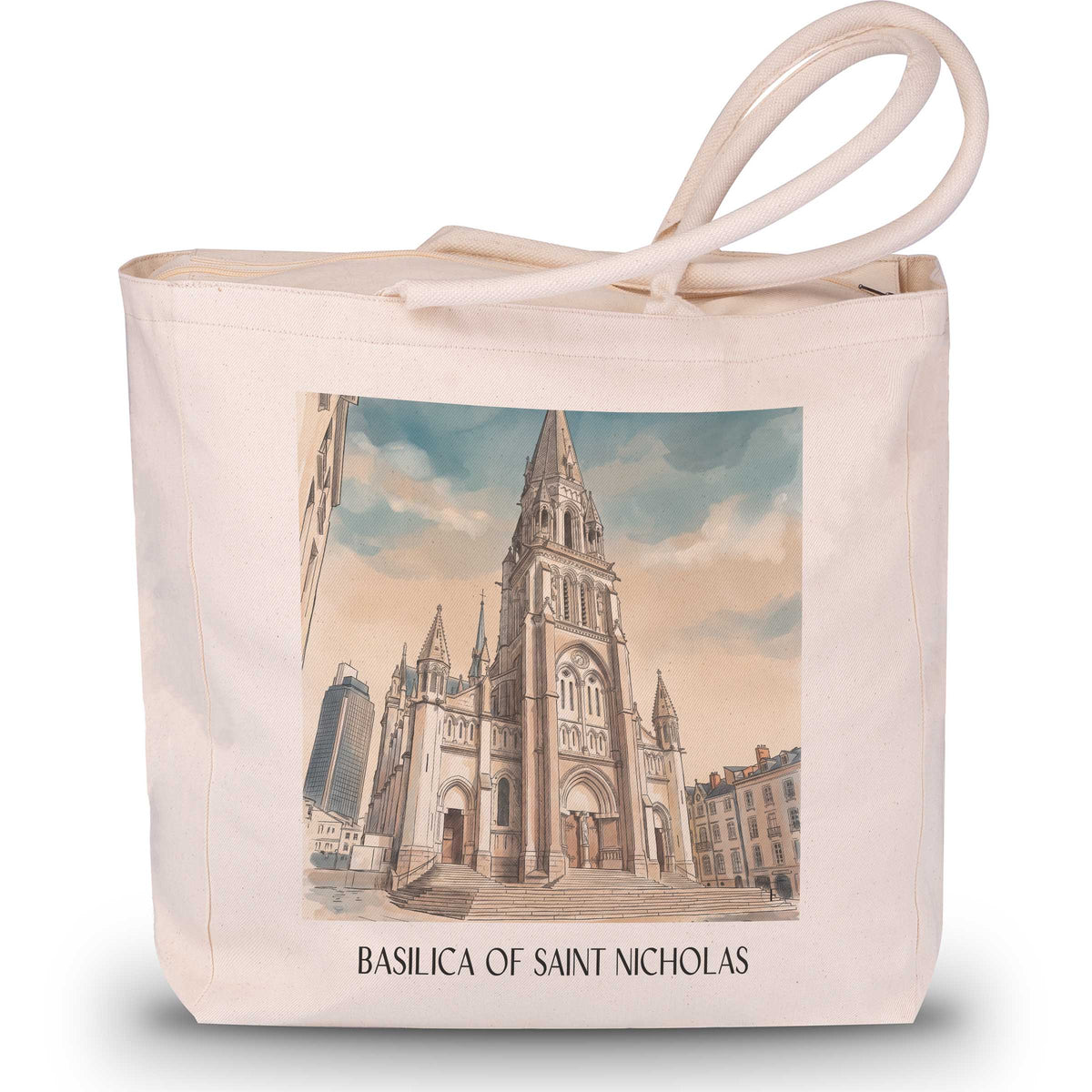 Basilique Saint-Nicolas Shopping Tasche - Nantes - Frankreich Tote Bag - Einkaufstasche im Aquarell Stil