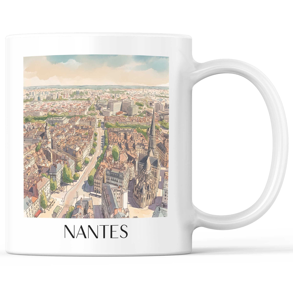 Nantes Kaffeebecher - Pays de la Loire - Frankreich Becher - Kaffeetasse im Aquarell Stil