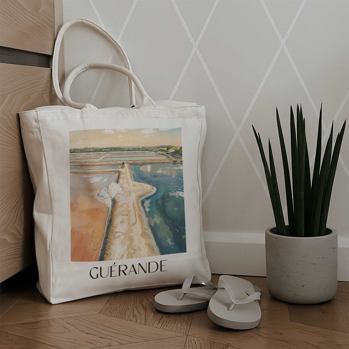 guérande-presqu'île-guérandaise-frankreich-einkaufstasche-aquarell