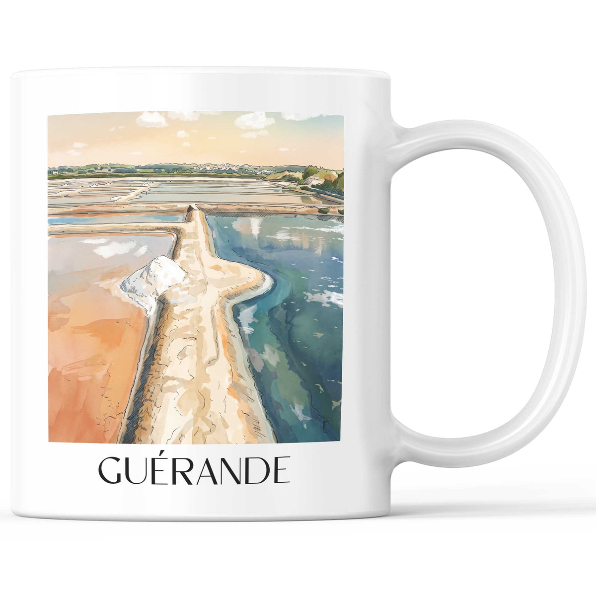 Guérande Kaffeebecher - Presqu'île Guérandaise - Frankreich Becher - Kaffeetasse im Aquarell Stil