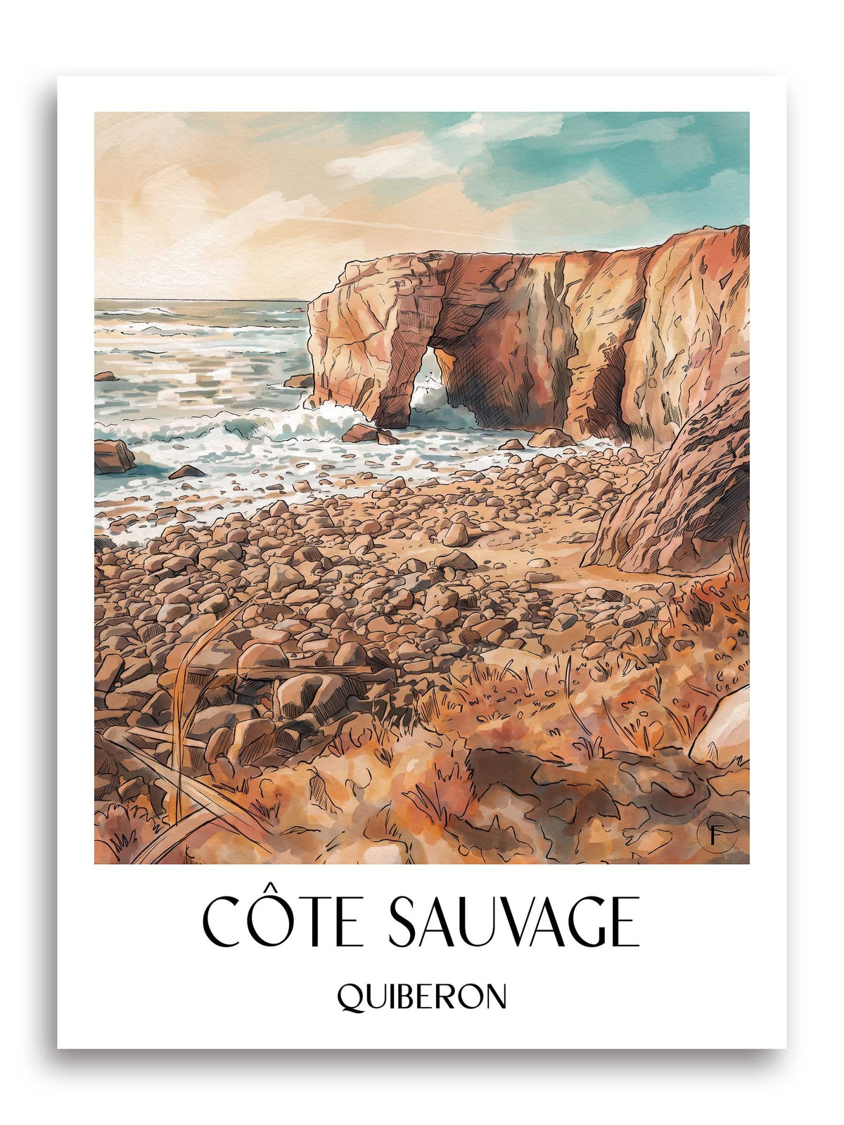côte-sauvage-quiberon-frankreich-poster-aquarell