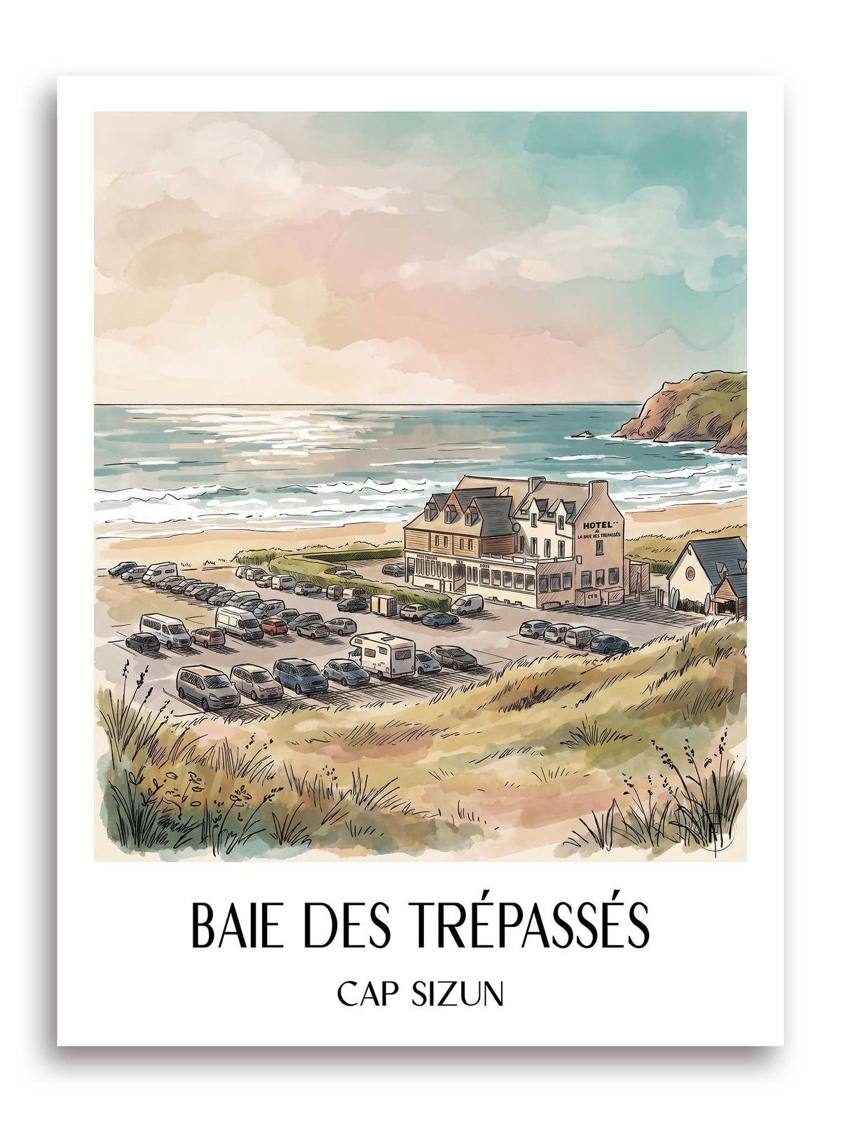 baie-des-trépassés-cap-sizun-frankreich-poster-aquarell