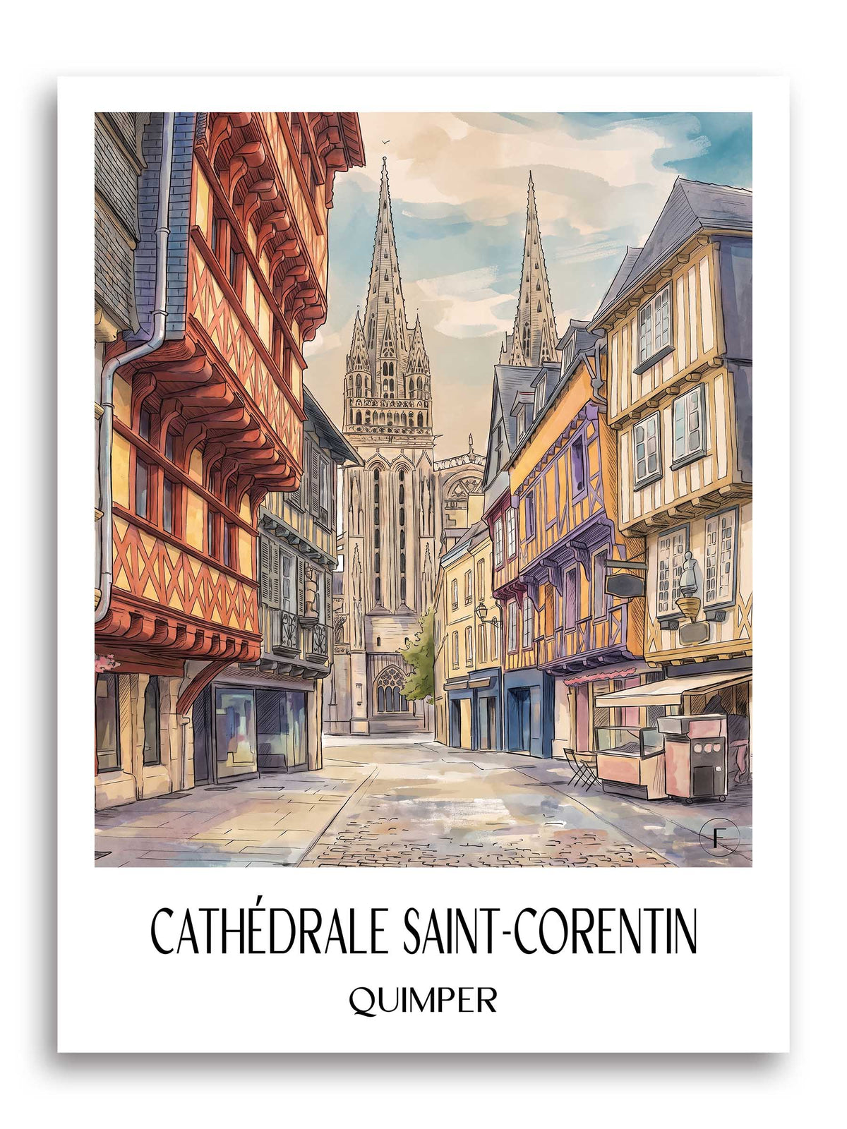 cathédrale-saint-corentin-quimper-frankreich-poster-aquarell
