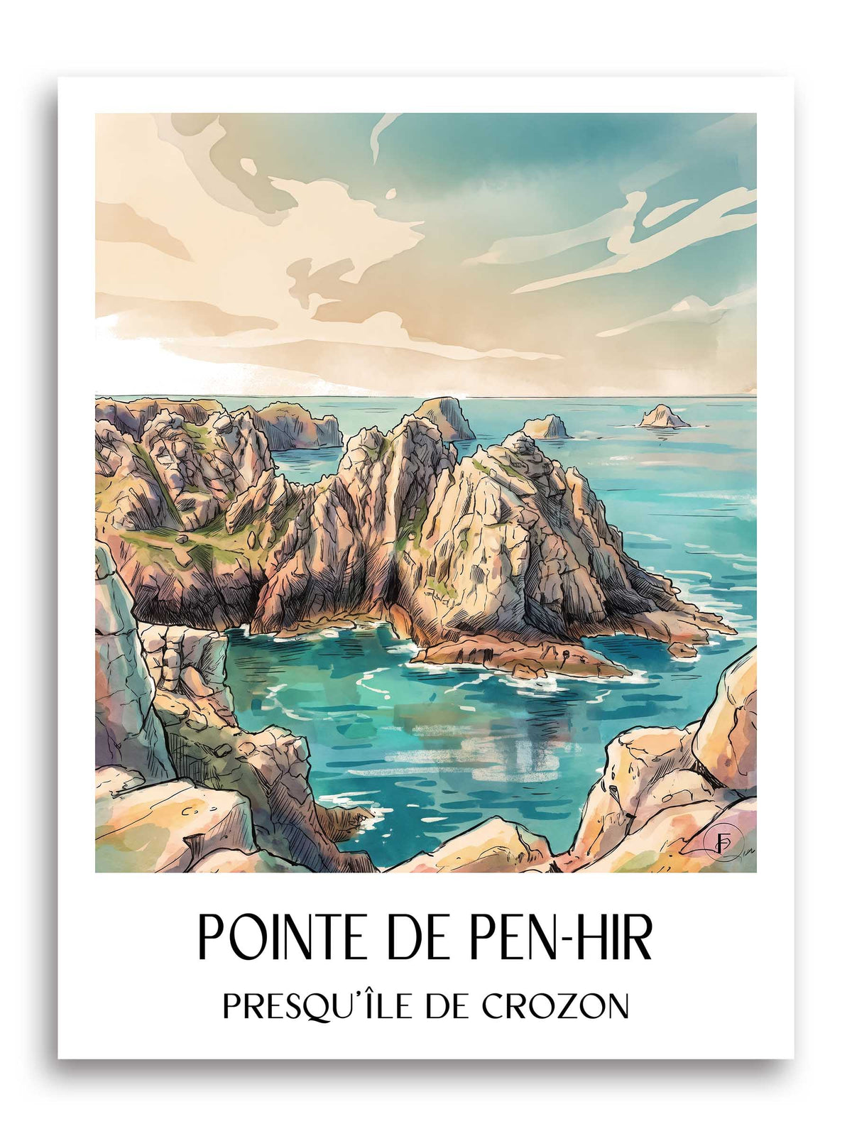 pointe-de-pen-hir-presqu'île-de-crozon-frankreich-poster-aquarell