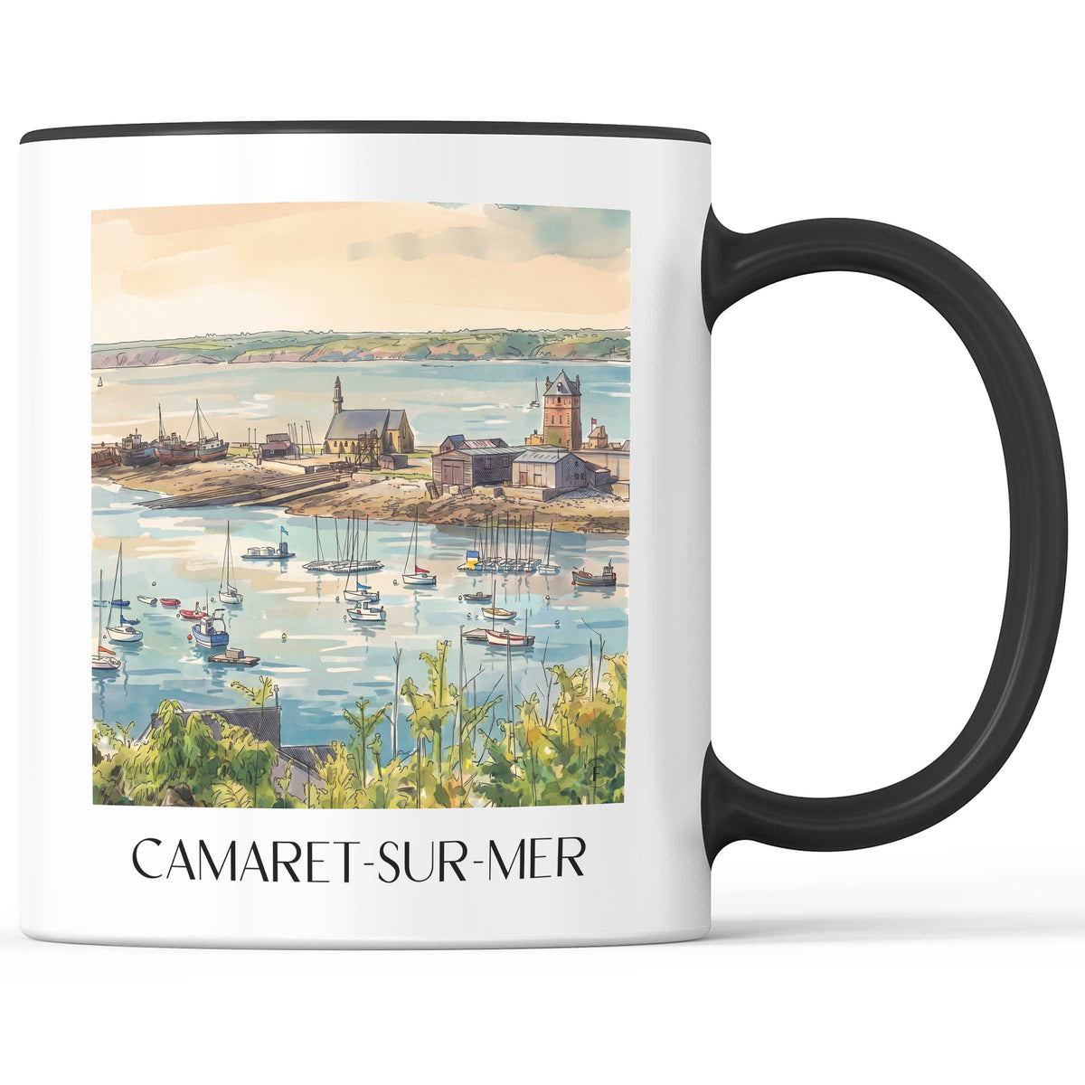 camaret-sur-mer-presqu'île-de-crozon-frankreich-kaffeebecher-aquarell