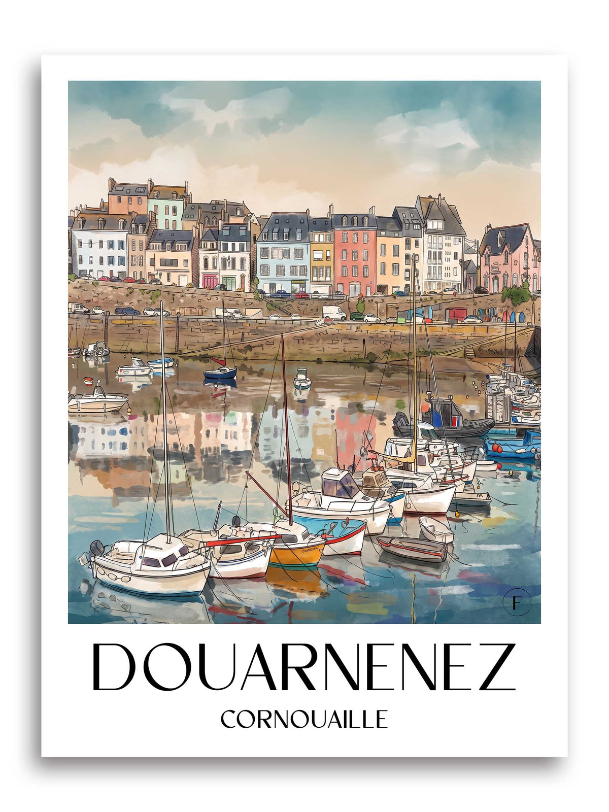 Douarnenez Poster - Cornouaille - Frankreich Kunstdruck - Aquarell von A4 bis A1