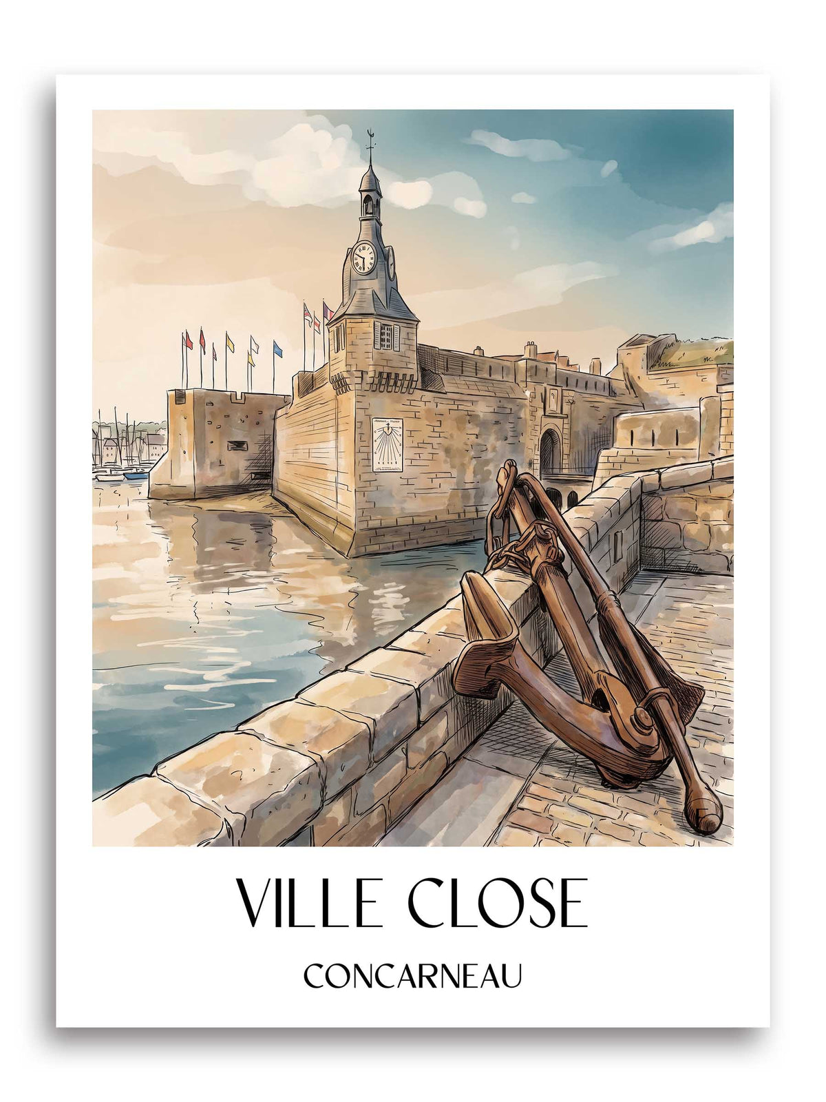 ville-close-concarneau-frankreich-poster-aquarell