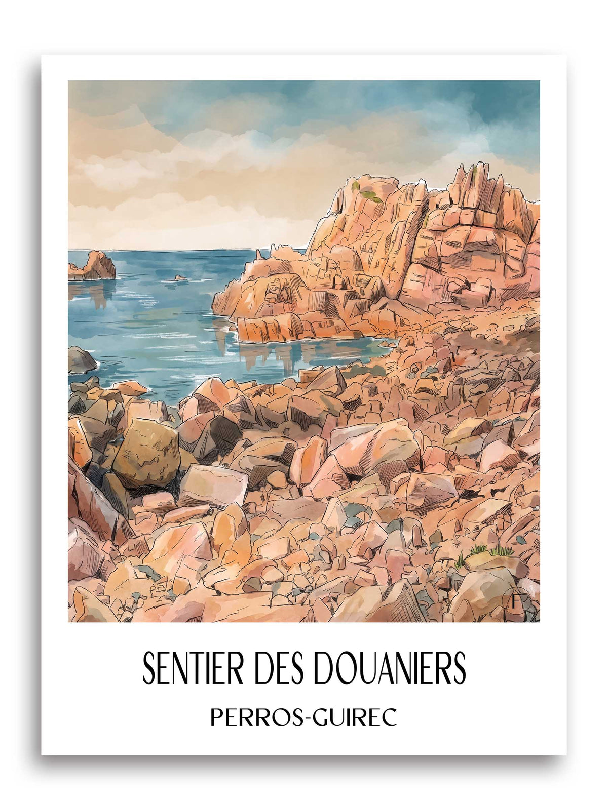 sentier-des-douaniers-perros-guirec-frankreich-poster-aquarell