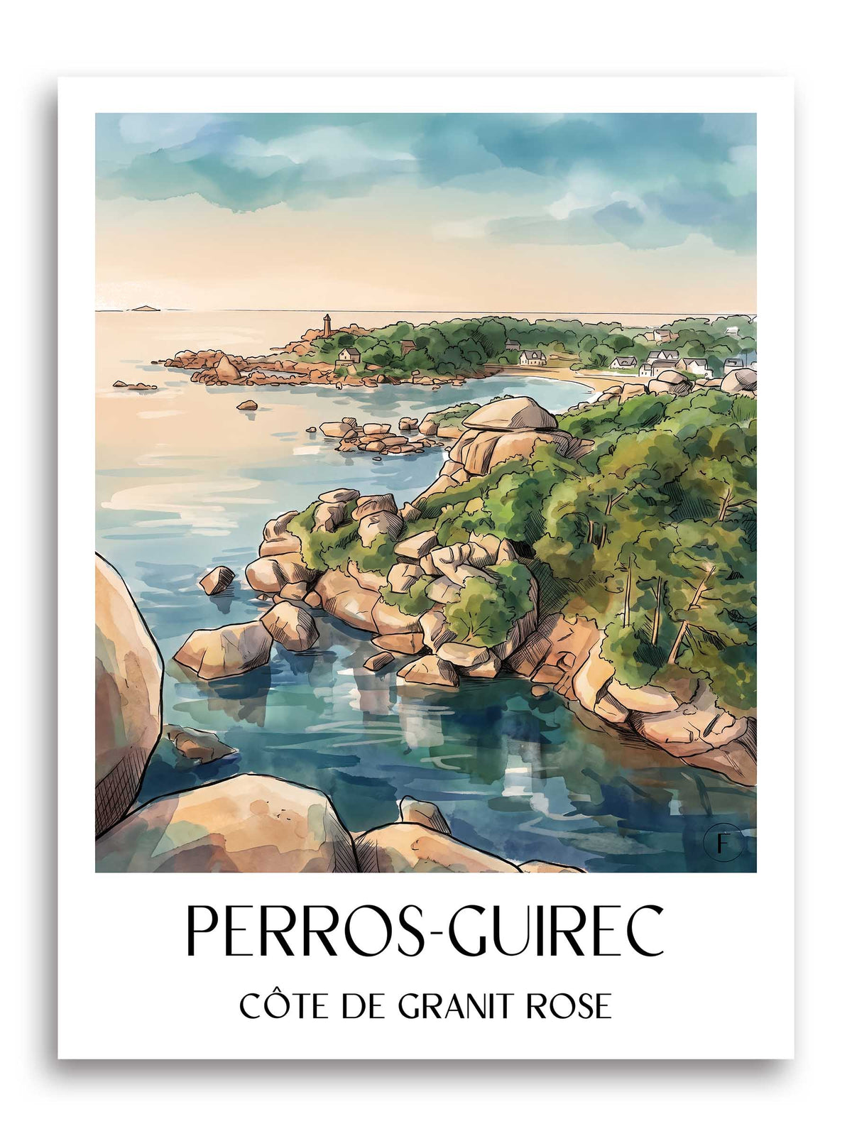 perros-guirec-côte-de-granit-rose-frankreich-poster-aquarell