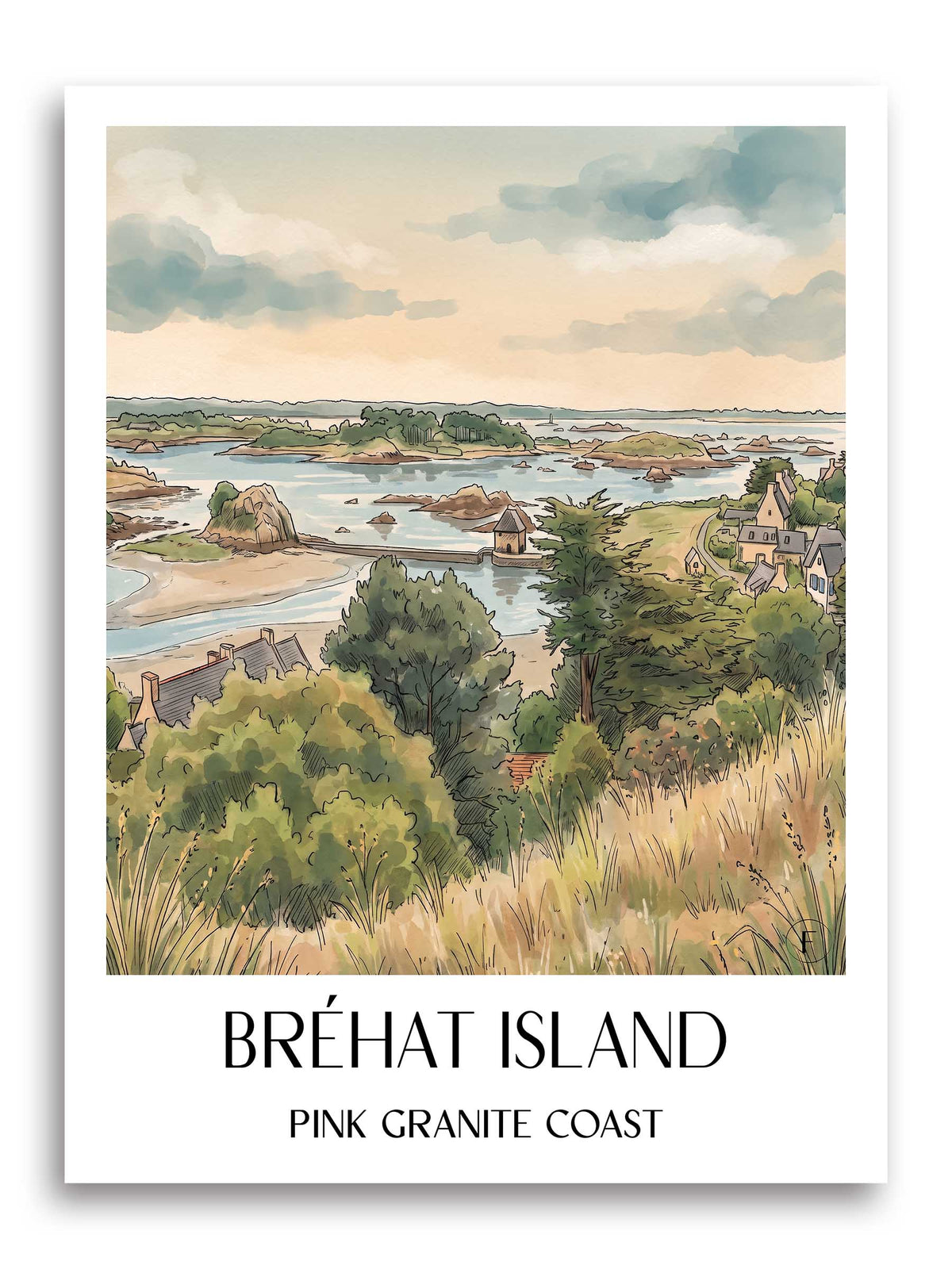 Île de Bréhat Poster - Côte de Granit Rose - Frankreich Kunstdruck - Aquarell von A4 bis A1
