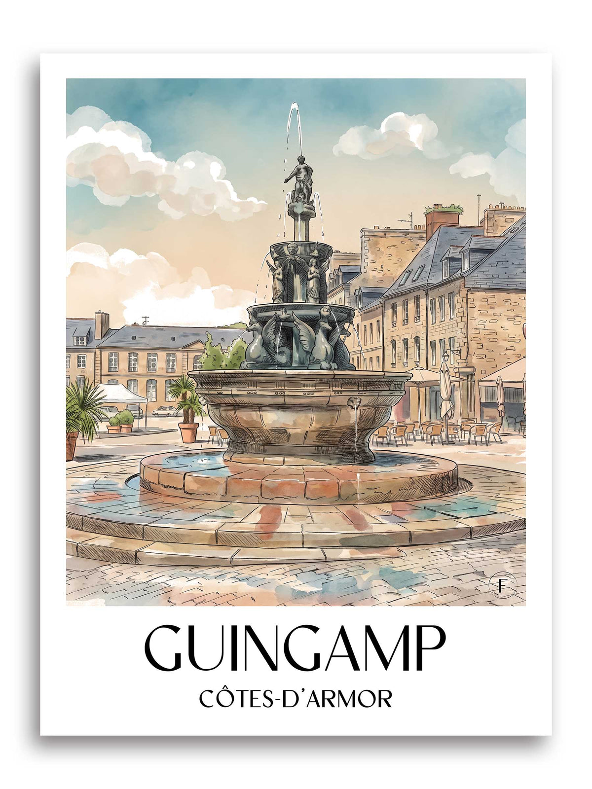 guingamp-côtes-d'armor-frankreich-poster-aquarell