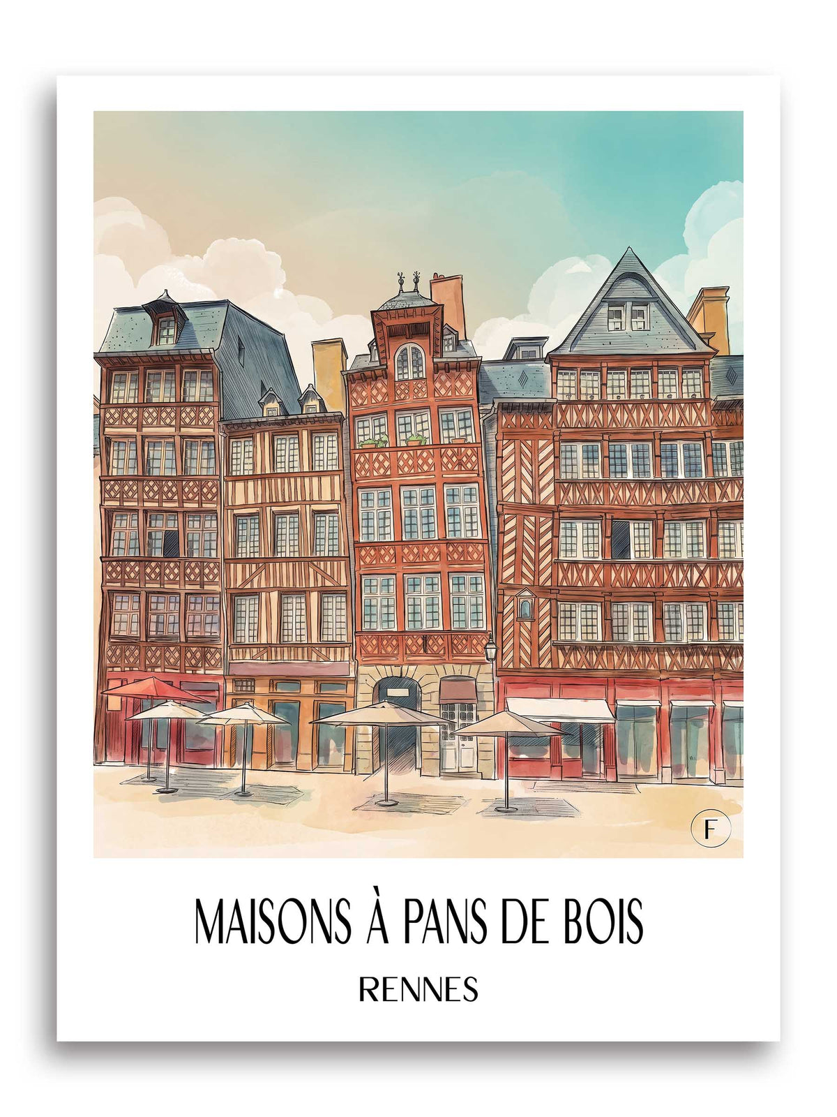 maisons-à-pans-de-bois-rennes-frankreich-poster-aquarell