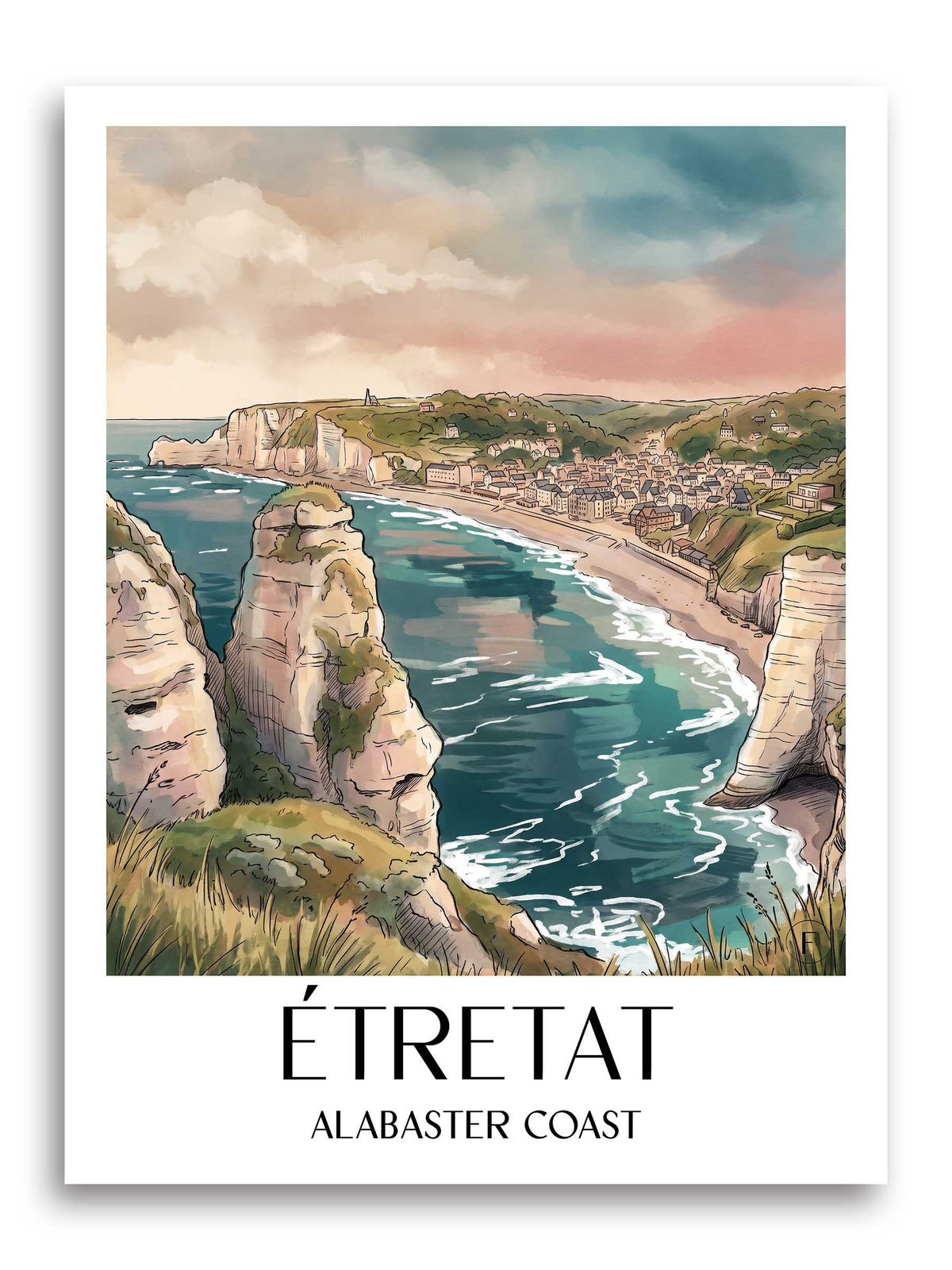 Étretat Poster - Côte d'Albâtre - Frankreich Kunstdruck - Aquarell von A4 bis A1