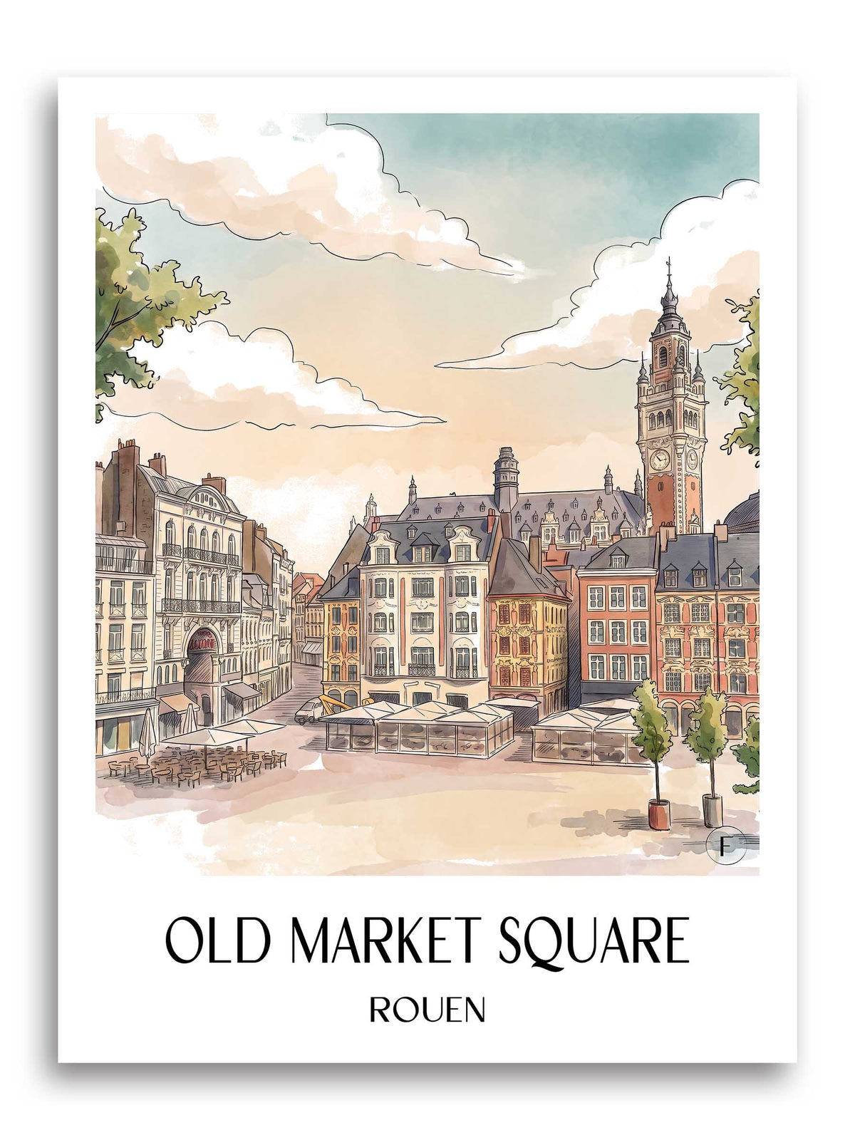 Place du Vieux-Marché Poster - Rouen - Frankreich Kunstdruck - Aquarell von A4 bis A1