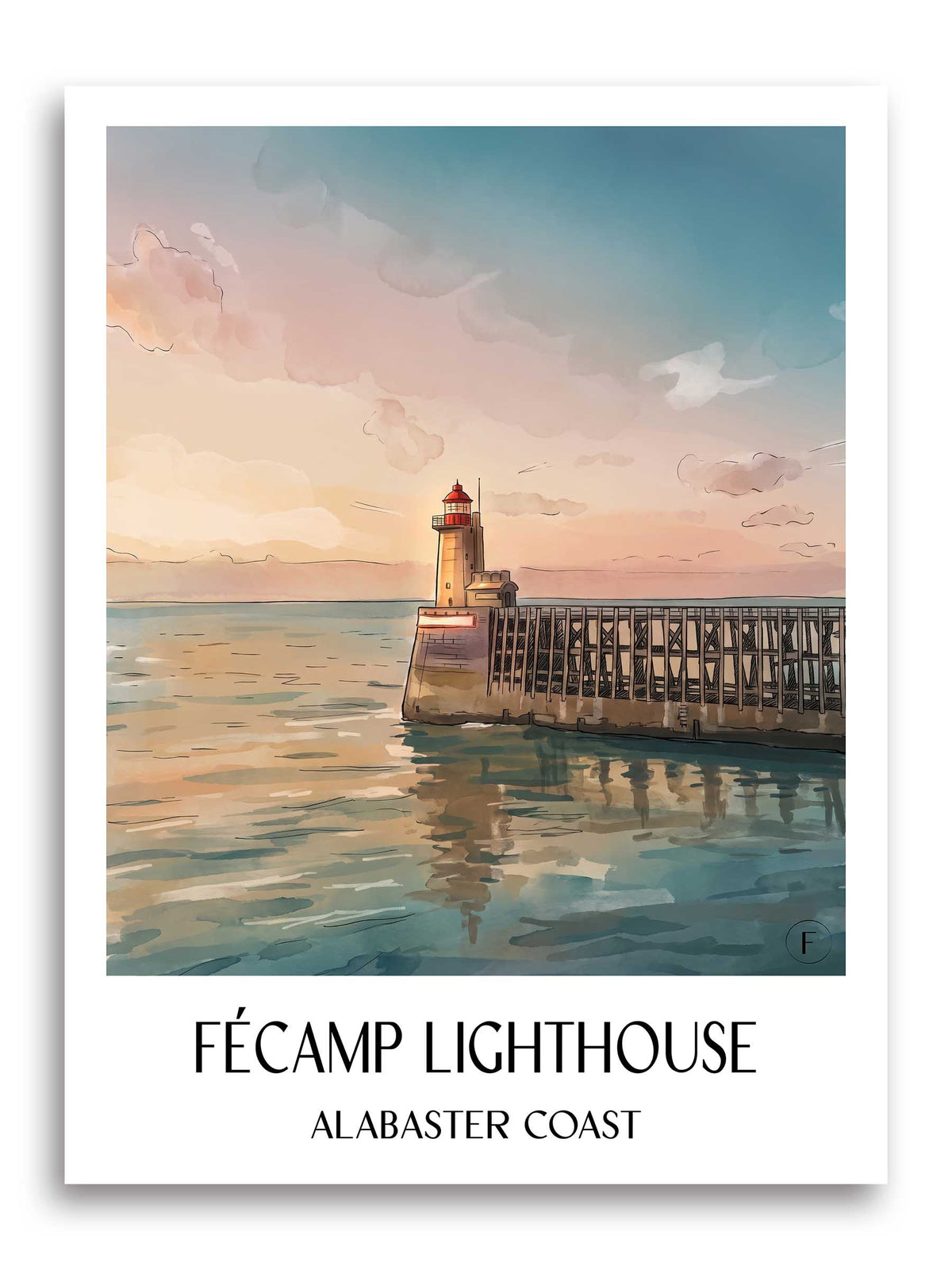 Phare de Fécamp Poster - Côte d'Albâtre - Frankreich Kunstdruck - Aquarell von A4 bis A1