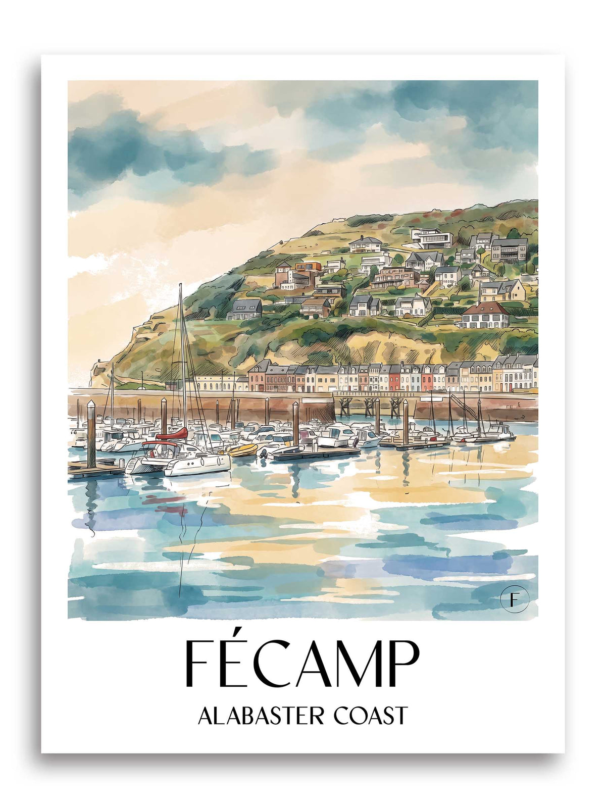 Fécamp Poster - Côte d'Albâtre - Frankreich Kunstdruck - Aquarell von A4 bis A1