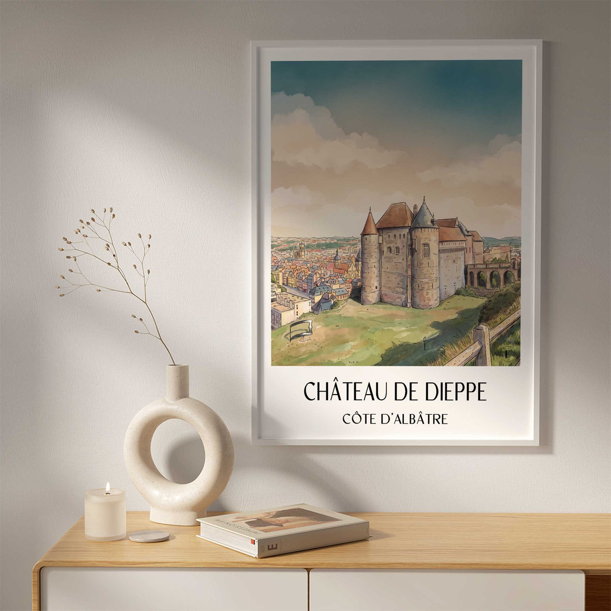 château-de-dieppe-côte-d'albâtre-frankreich-poster-aquarell
