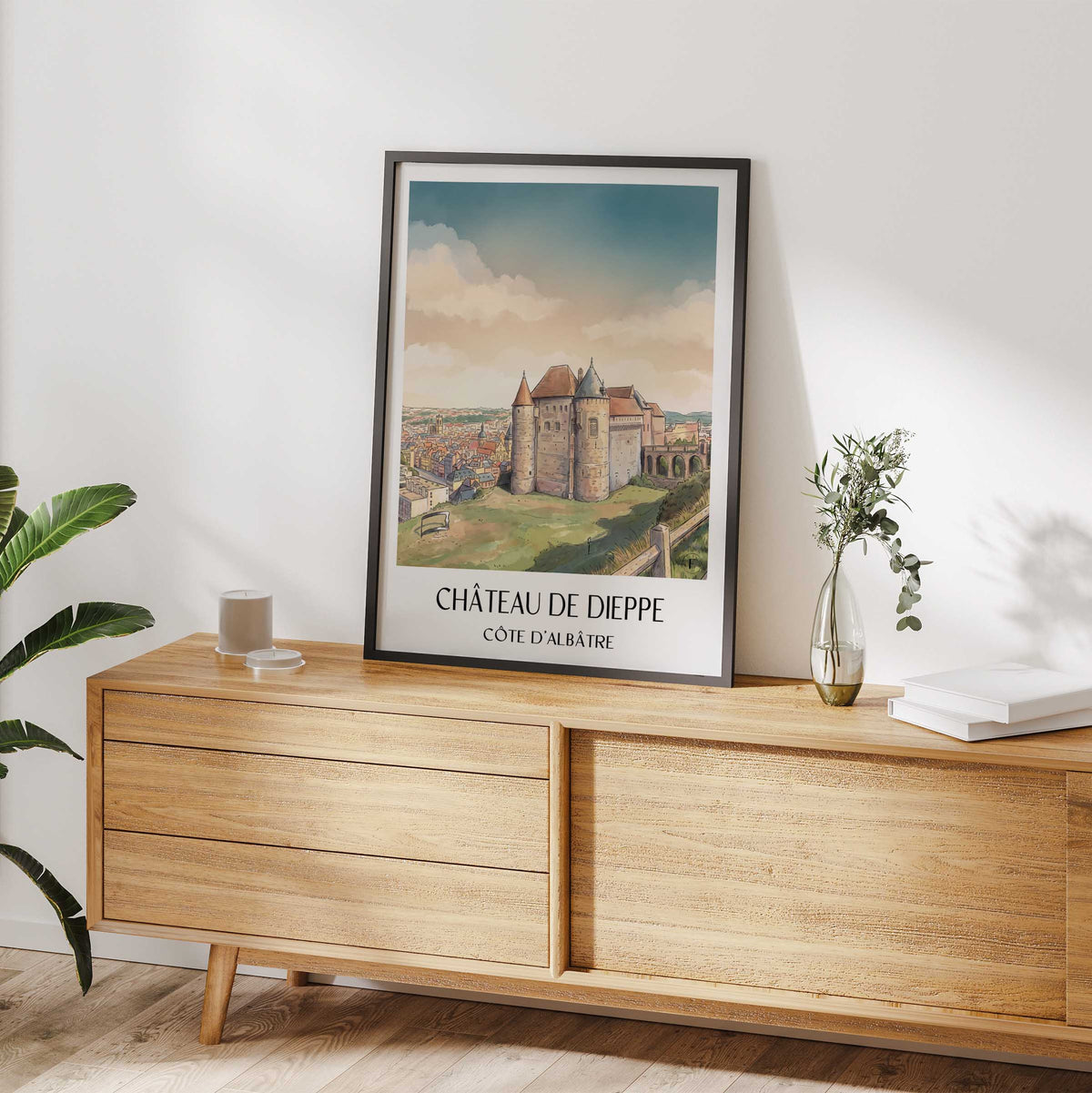 château-de-dieppe-côte-d'albâtre-frankreich-poster-aquarell