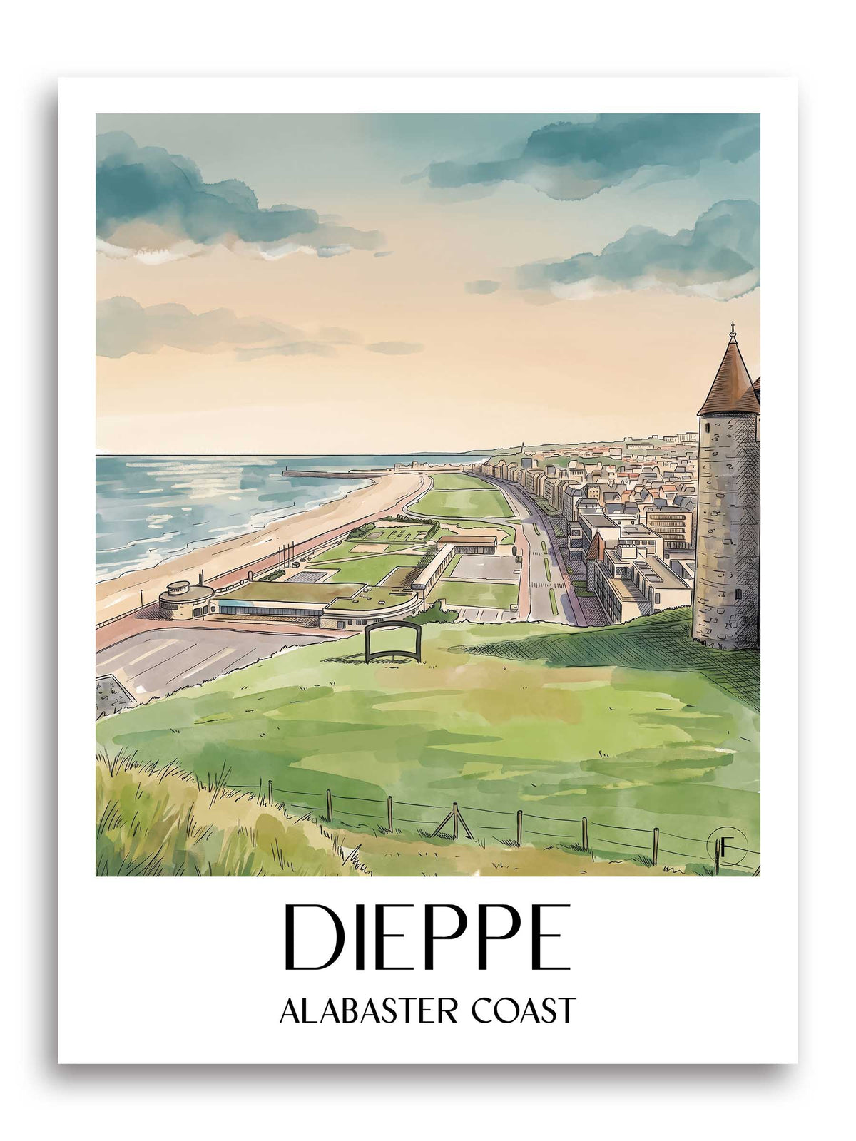 Dieppe Poster - Côte d'Albâtre - Frankreich Kunstdruck - Aquarell von A4 bis A1