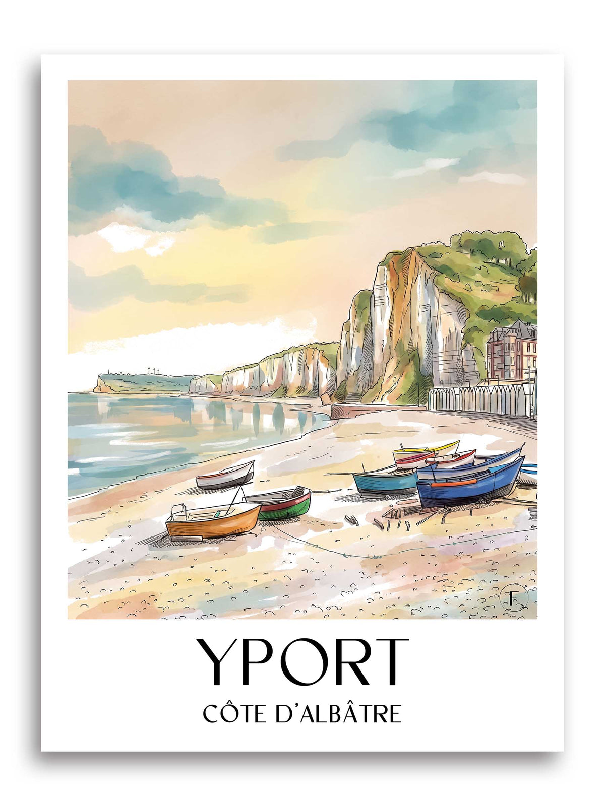 yport-côte-d'albâtre-frankreich-poster-aquarell