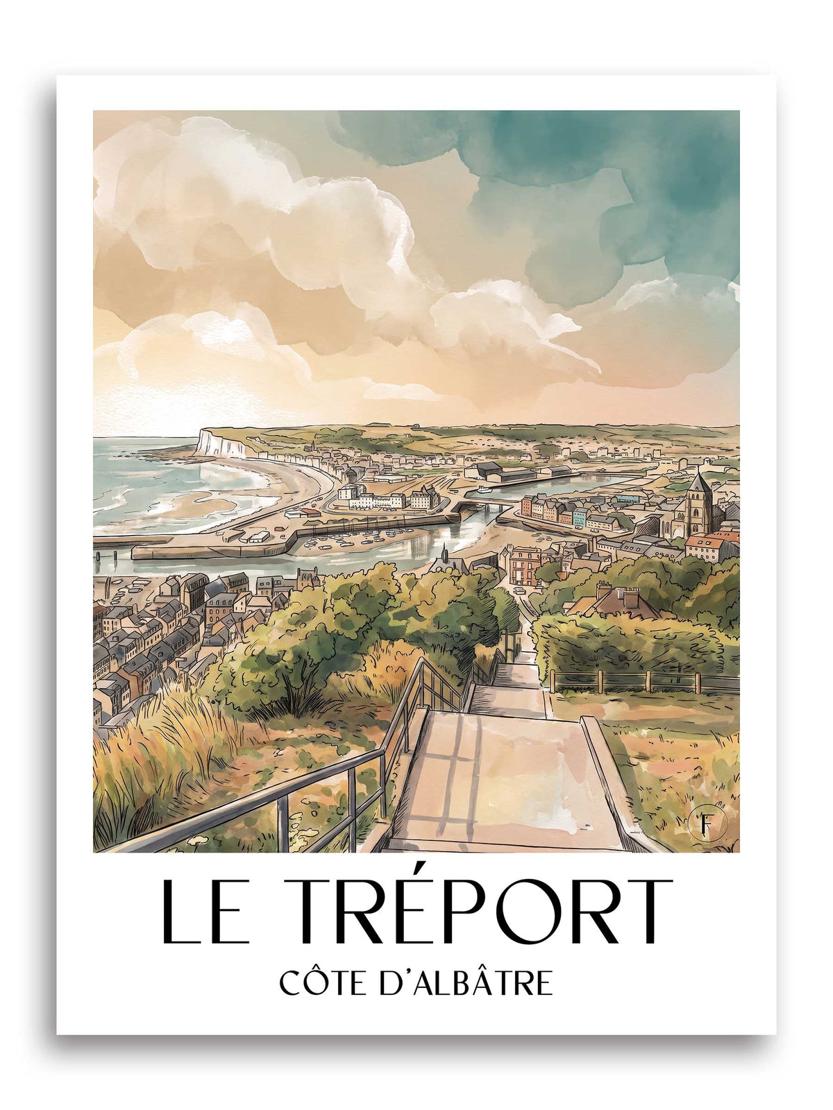 le-tréport-côte-d'albâtre-frankreich-poster-aquarell