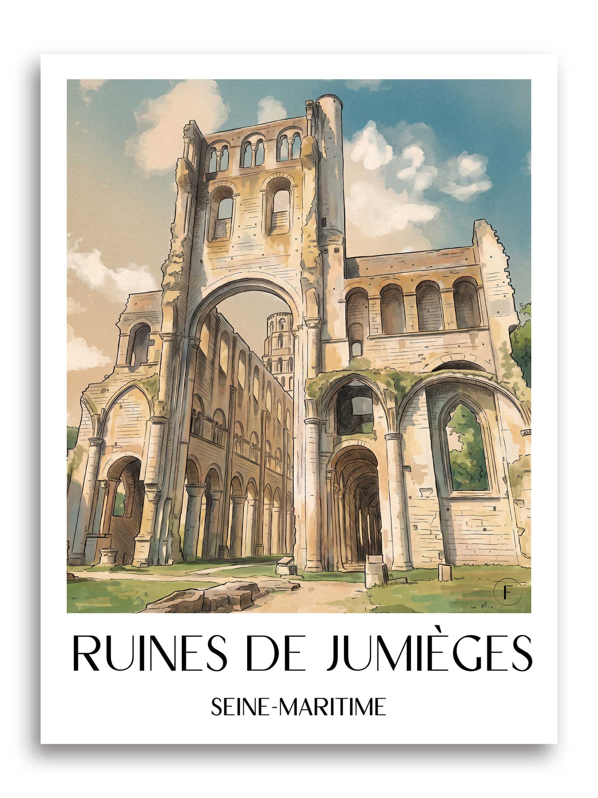ruines-de-jumièges-seine-maritime-frankreich-poster-aquarell