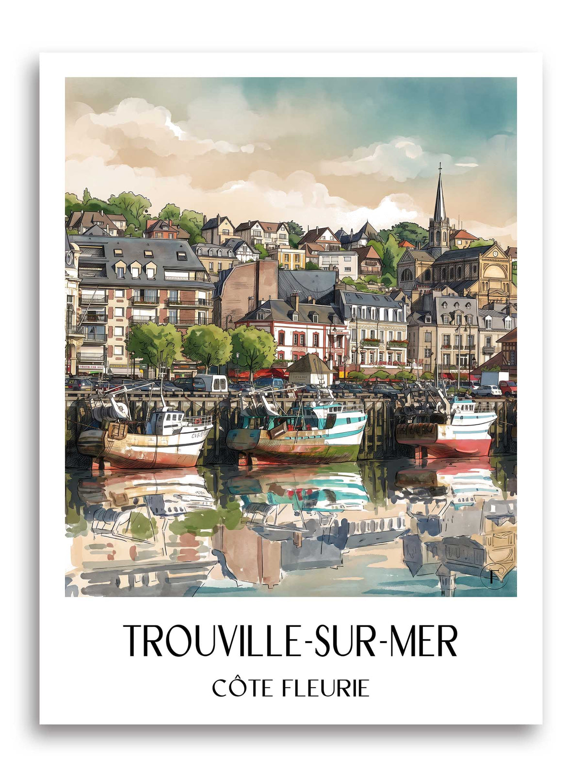trouville-sur-mer-côte-fleurie-frankreich-poster-aquarell