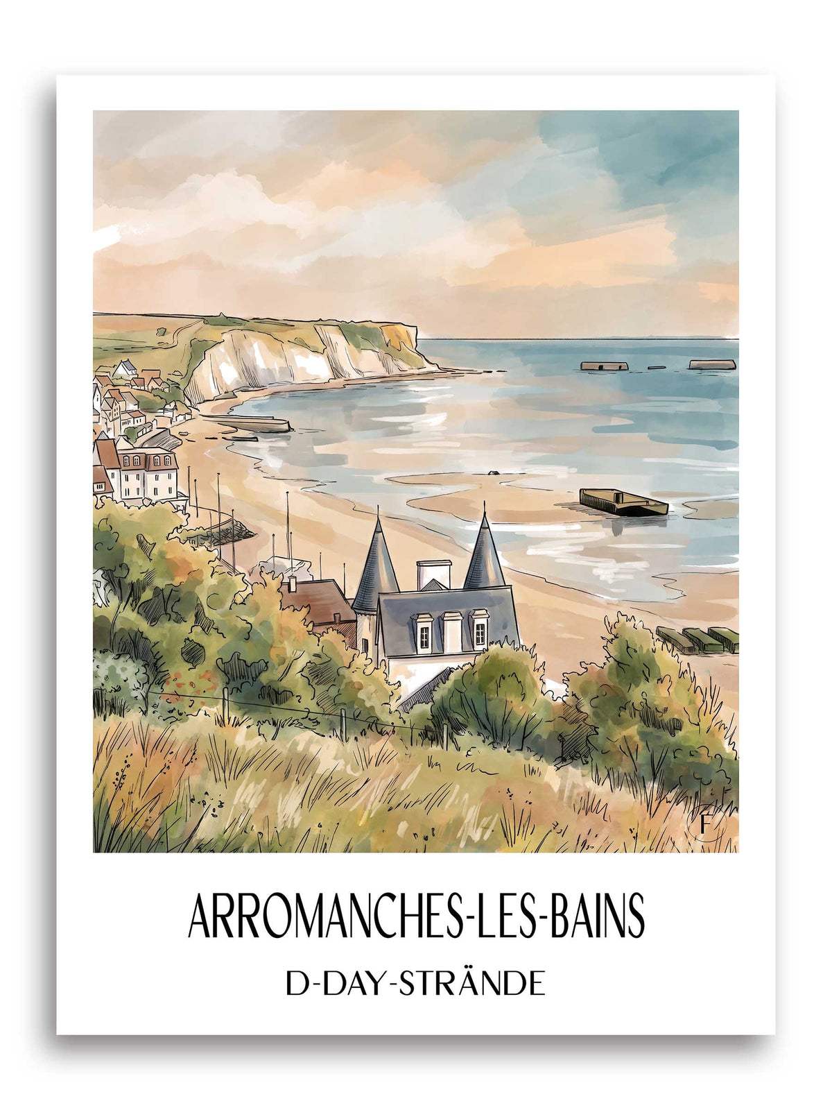 arromanches-les-bains-d-day-strände-frankreich-poster-aquarell