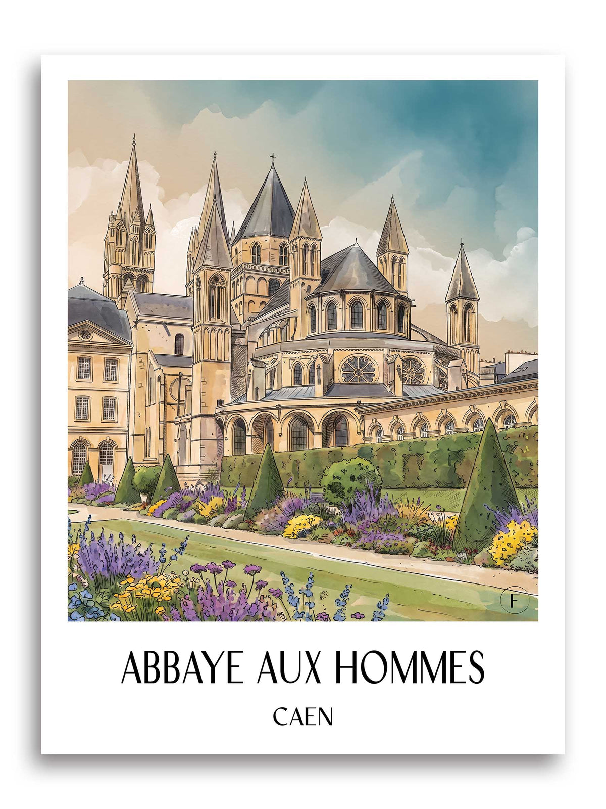 abbaye-aux-hommes-caen-frankreich-poster-aquarell