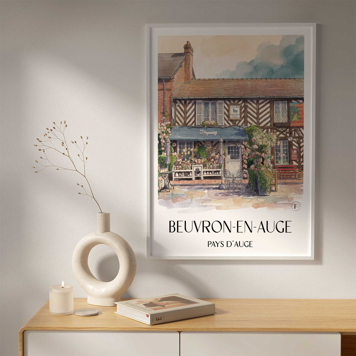 beuvron-en-auge-pays-d'auge-frankreich-poster-aquarell