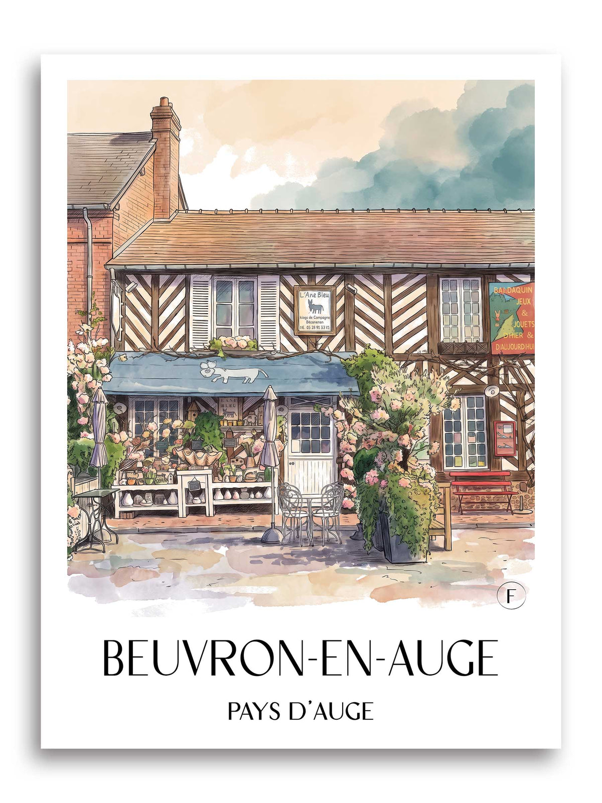 Beuvron-en-Auge Poster - Pays d'Auge - Frankreich Kunstdruck - Aquarell von A4 bis A1