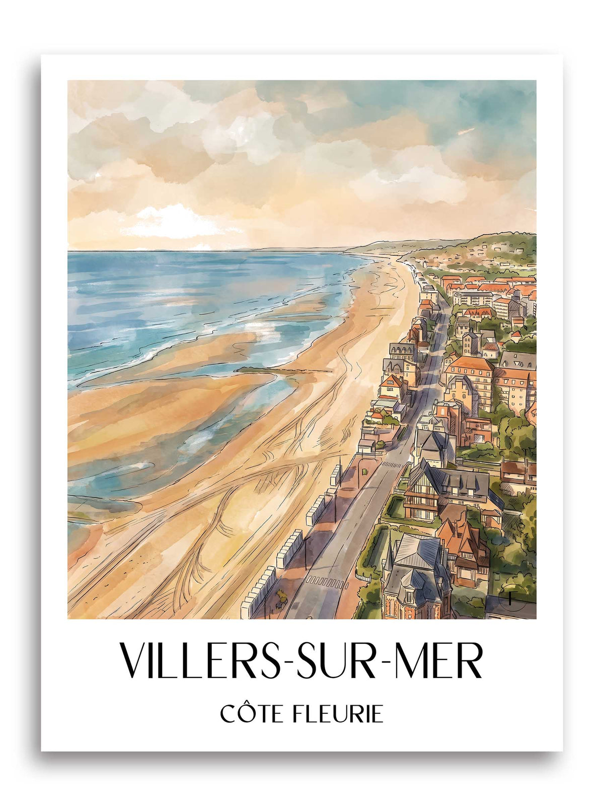 villers-sur-mer-côte-fleurie-frankreich-poster-aquarell