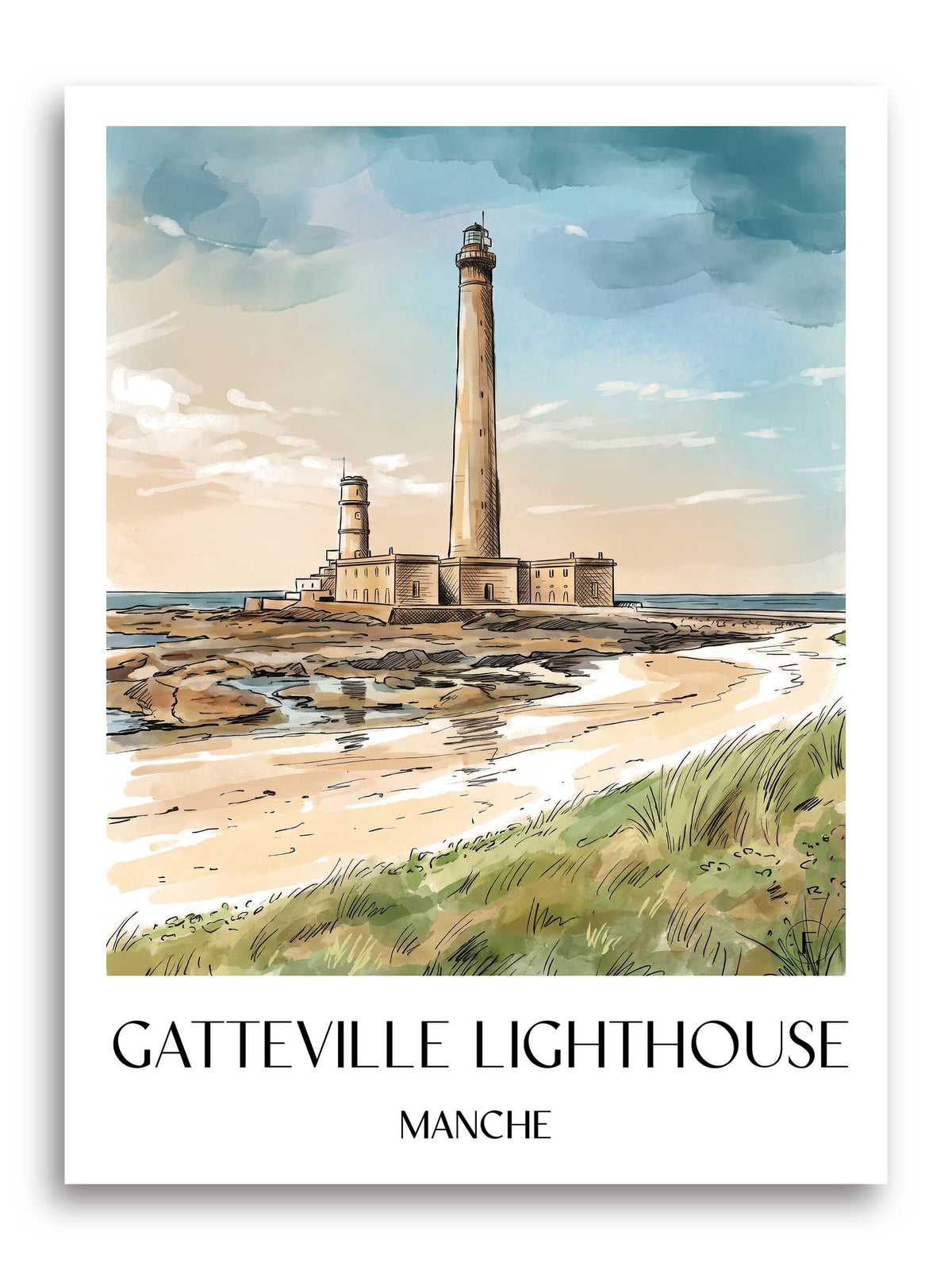 Phare de Gatteville Poster - Manche - Frankreich Kunstdruck - Aquarell von A4 bis A1