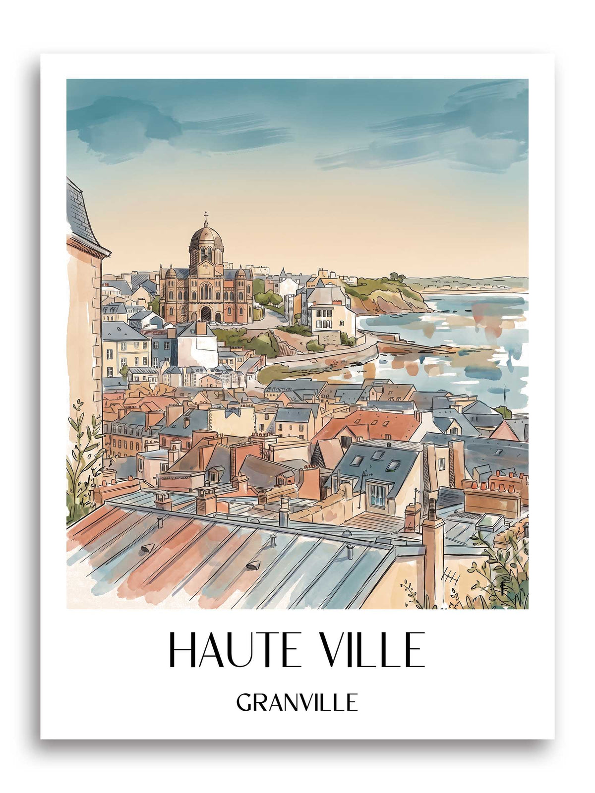 haute-ville-granville-frankreich-poster-aquarell