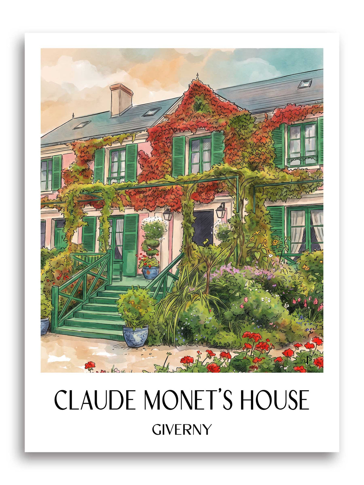 Maison de Claude Monet Poster - Giverny - Frankreich Kunstdruck - Aquarell von A4 bis A1