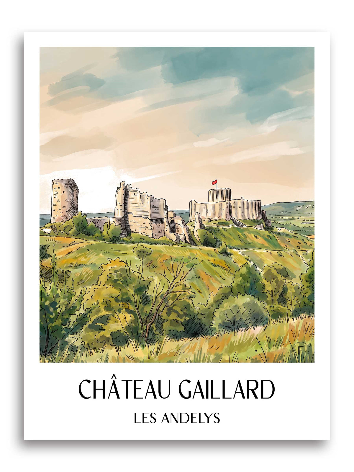 château-gaillard-les-andelys-frankreich-poster-aquarell