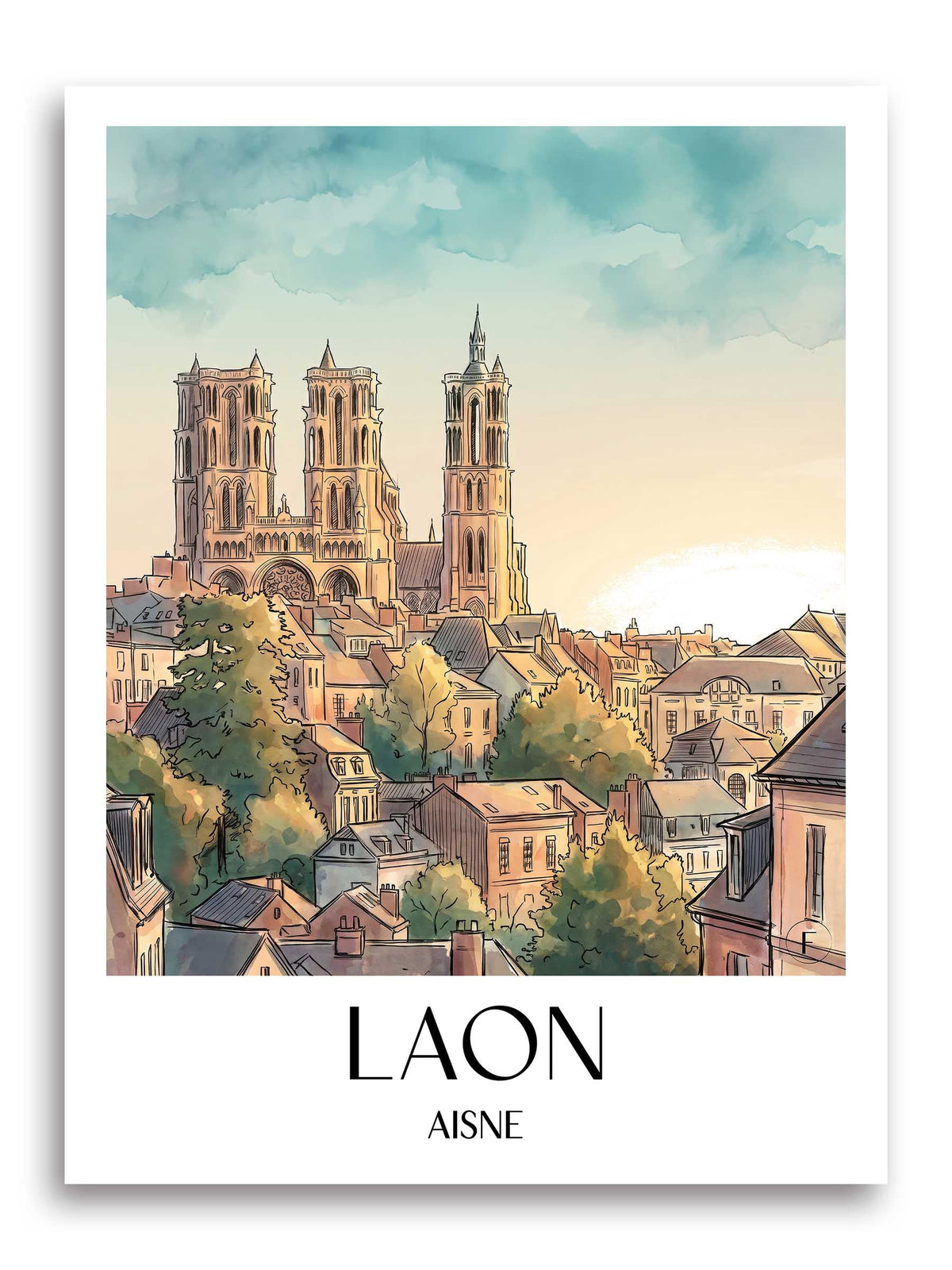 laon-aisne-frankreich-poster-aquarell