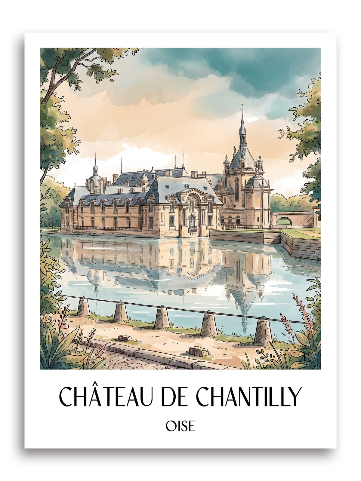 château-de-chantilly-oise-frankreich-poster-aquarell