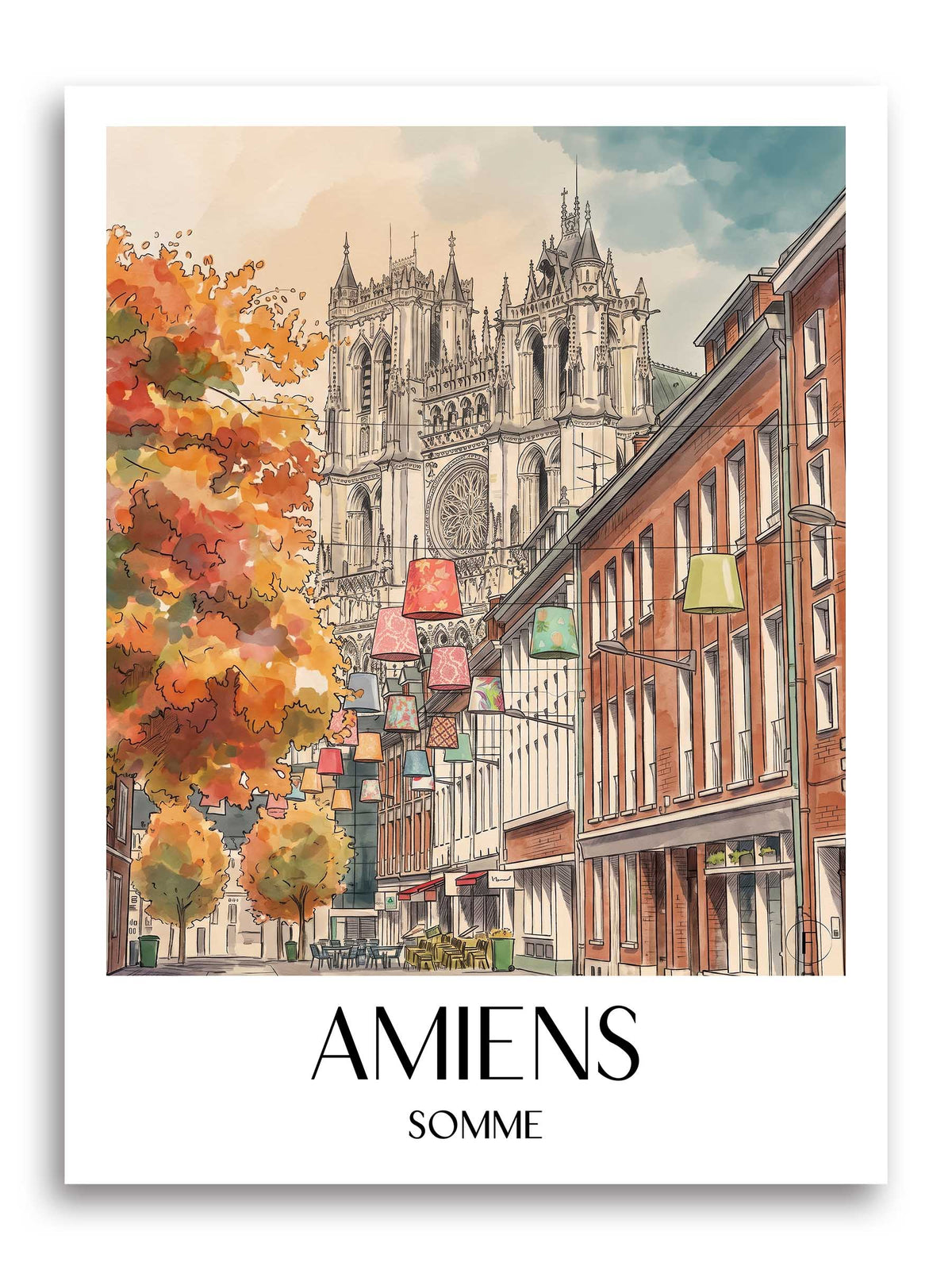Amiens Poster - Somme - Frankreich Kunstdruck - Aquarell von A4 bis A1