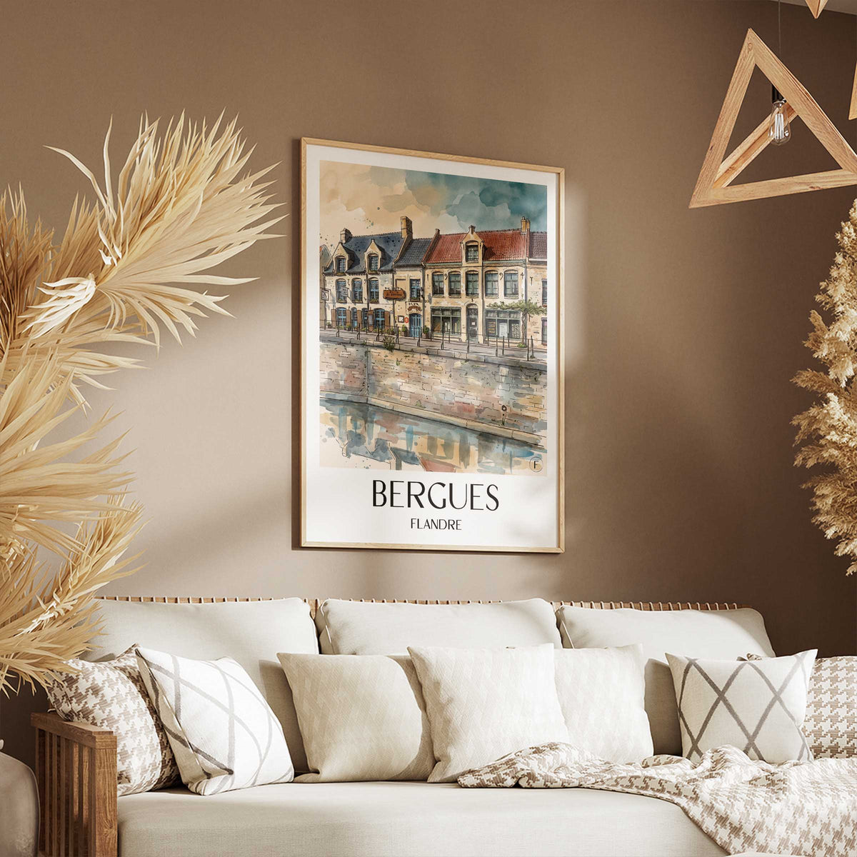 bergues-flandre-frankreich-poster-aquarell