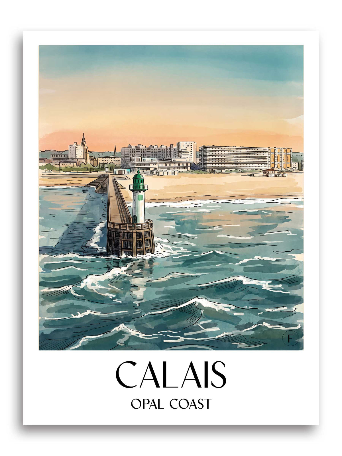 Calais Poster - Côte d'Opale - Frankreich Kunstdruck - Aquarell von A4 bis A1