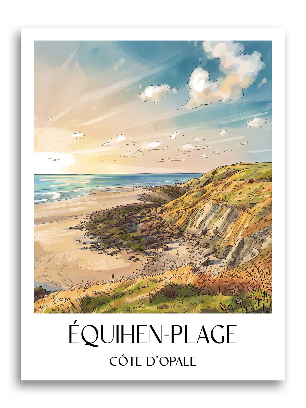 équihen-plage-côte-d'opale-frankreich-poster-aquarell