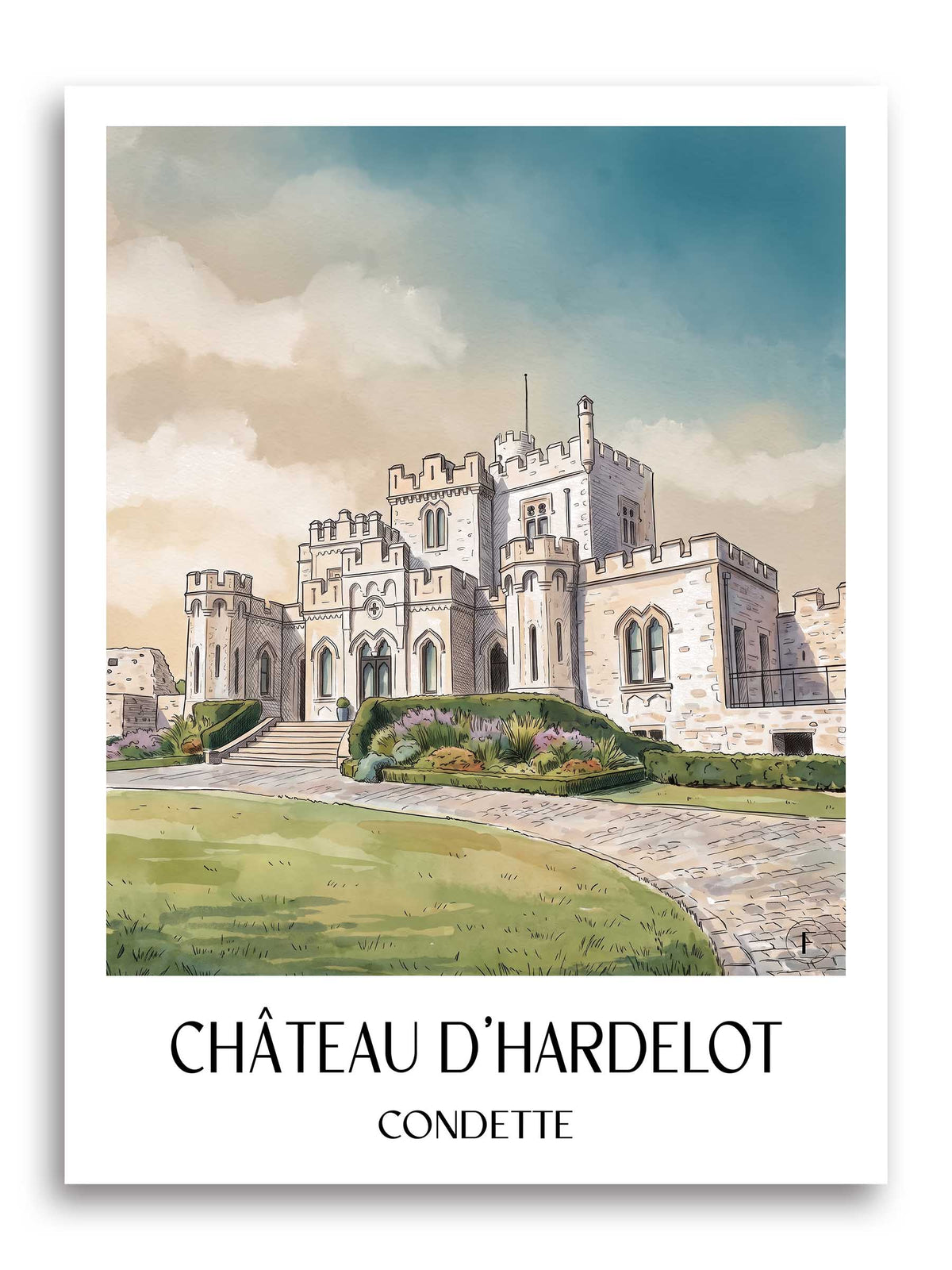 château-d'hardelot-condette-frankreich-poster-aquarell