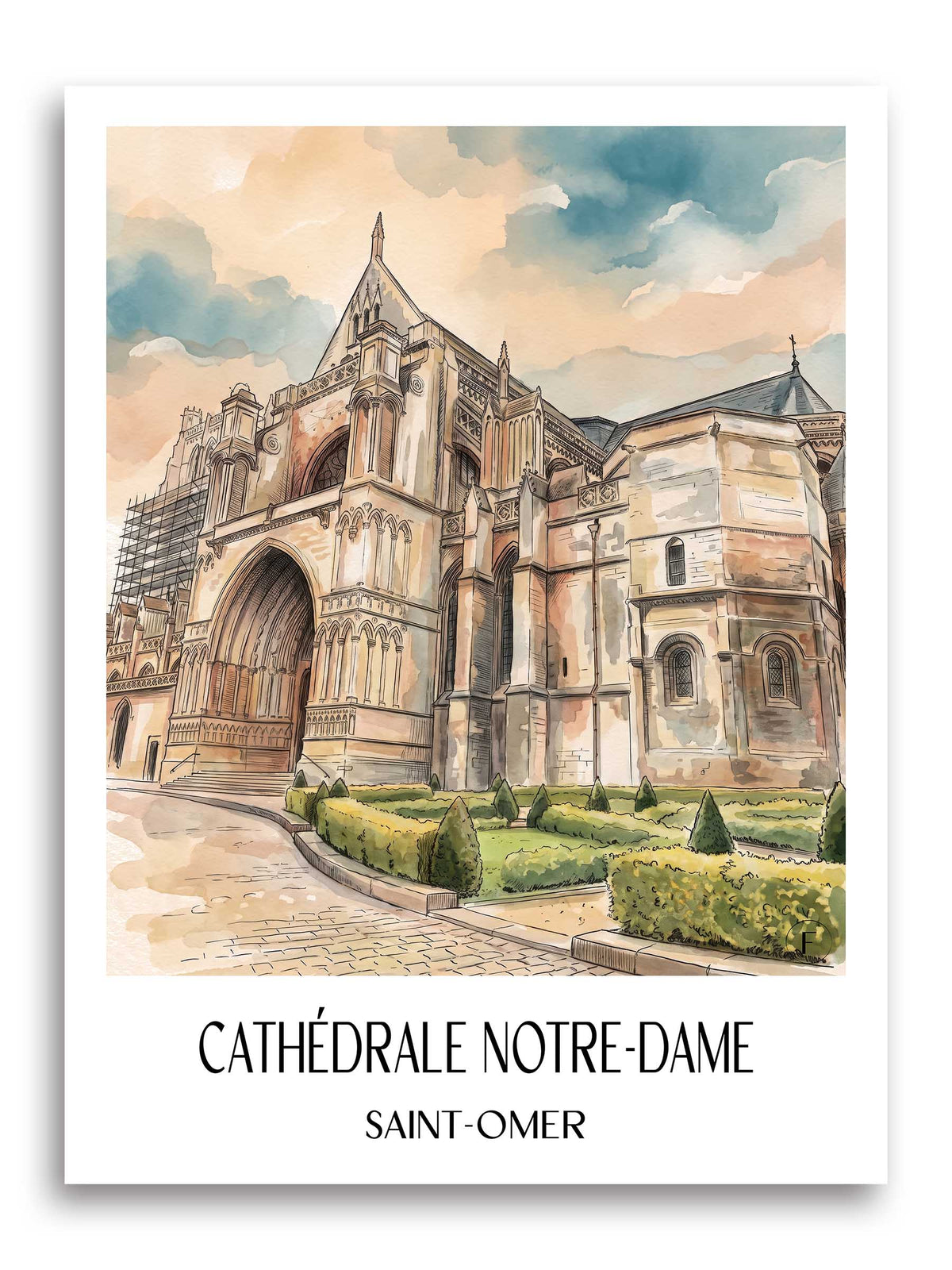 cathédrale-notre-dame-saint-omer-frankreich-poster-aquarell