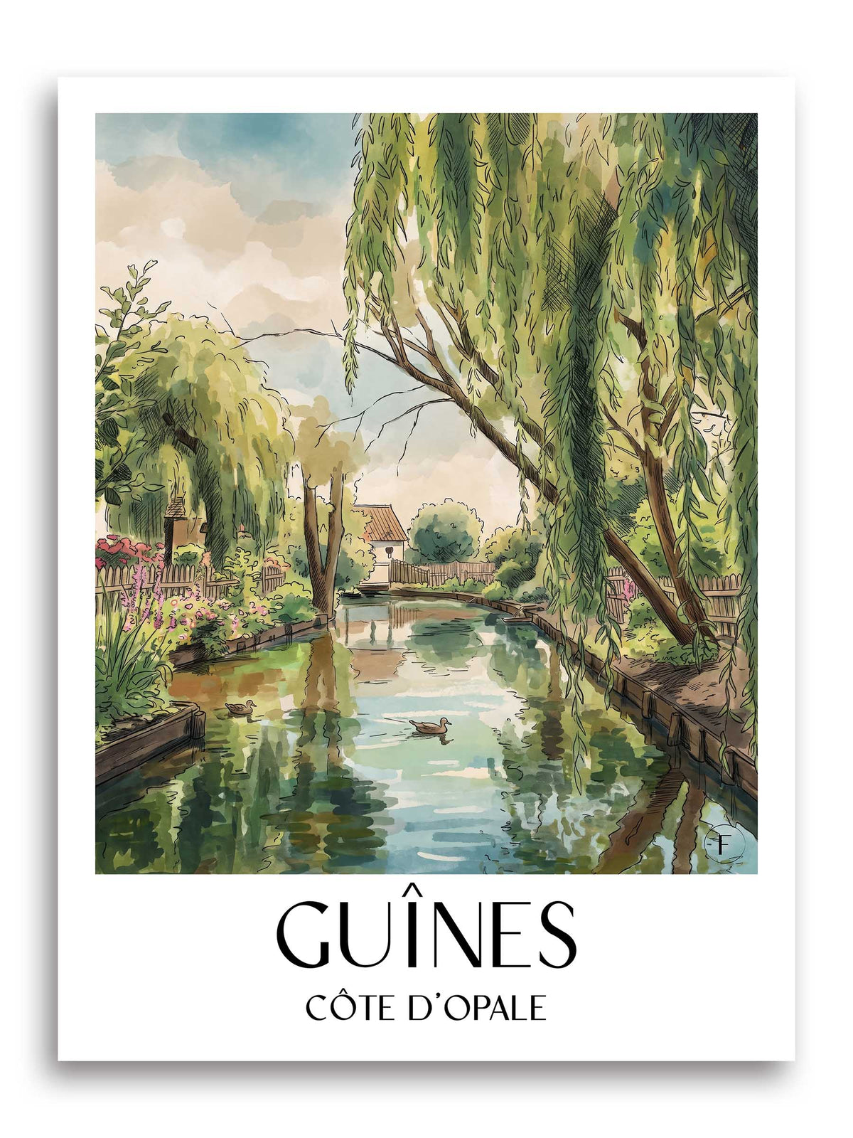 guînes-côte-d'opale-frankreich-poster-aquarell