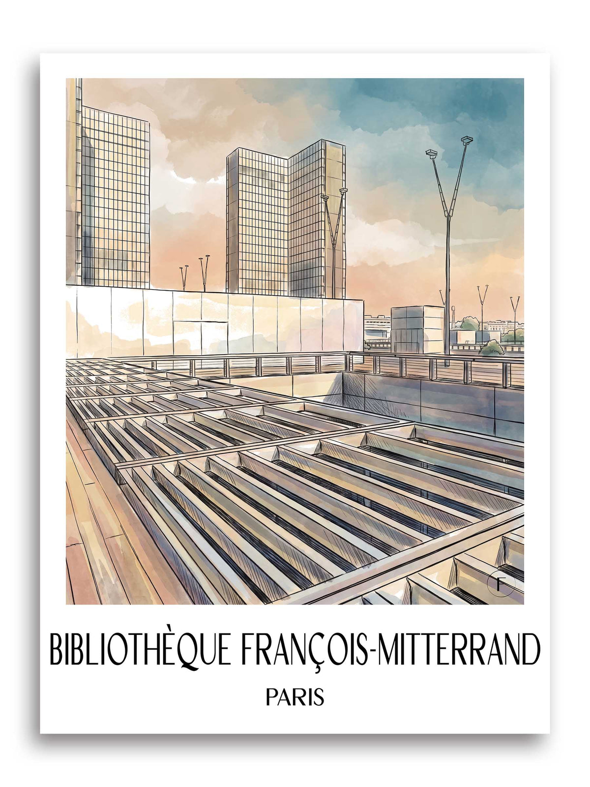 bibliothèque-françois-mitterrand-paris-frankreich-poster-aquarell