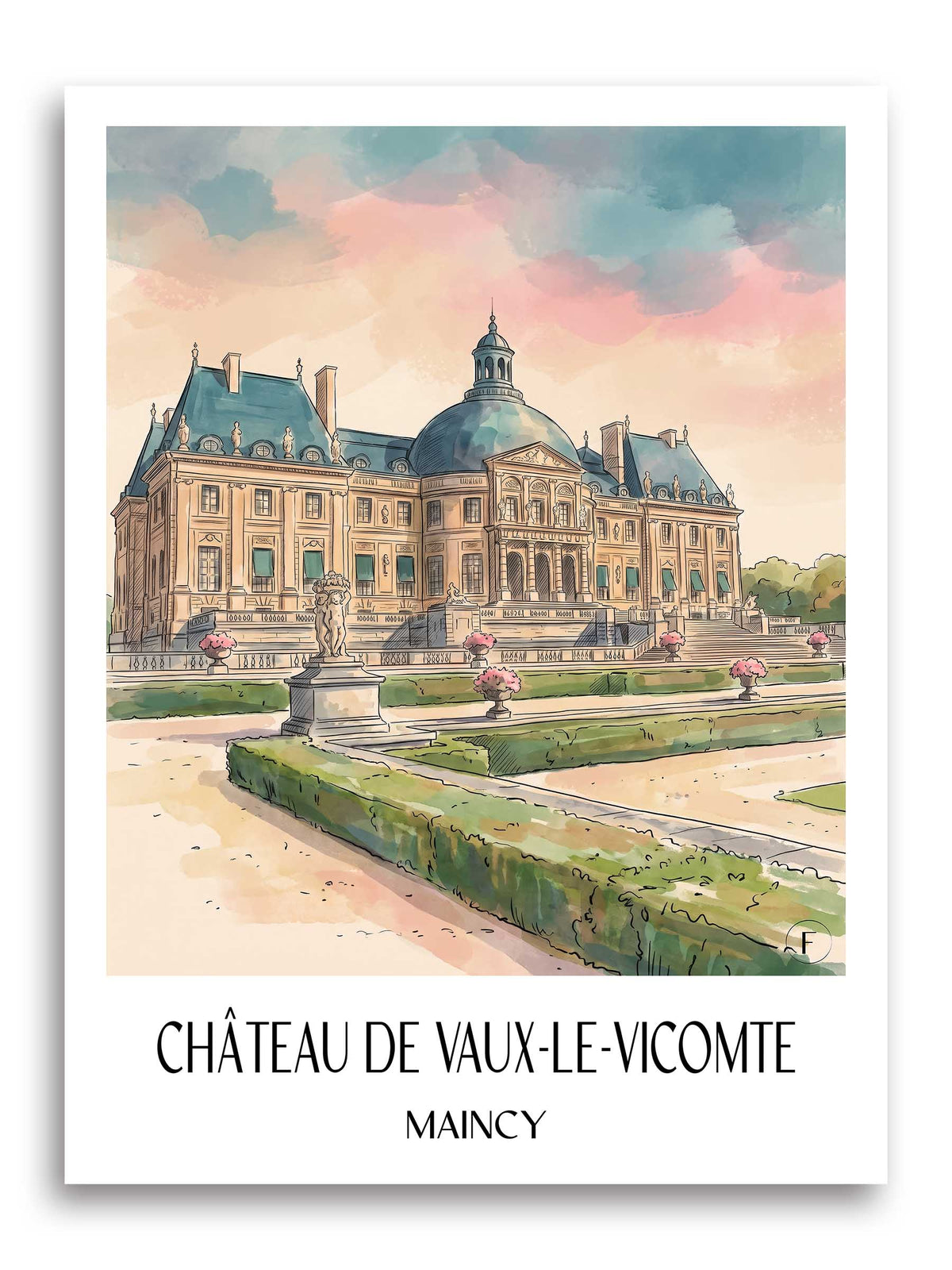 château-de-vaux-le-vicomte-maincy-frankreich-poster-aquarell