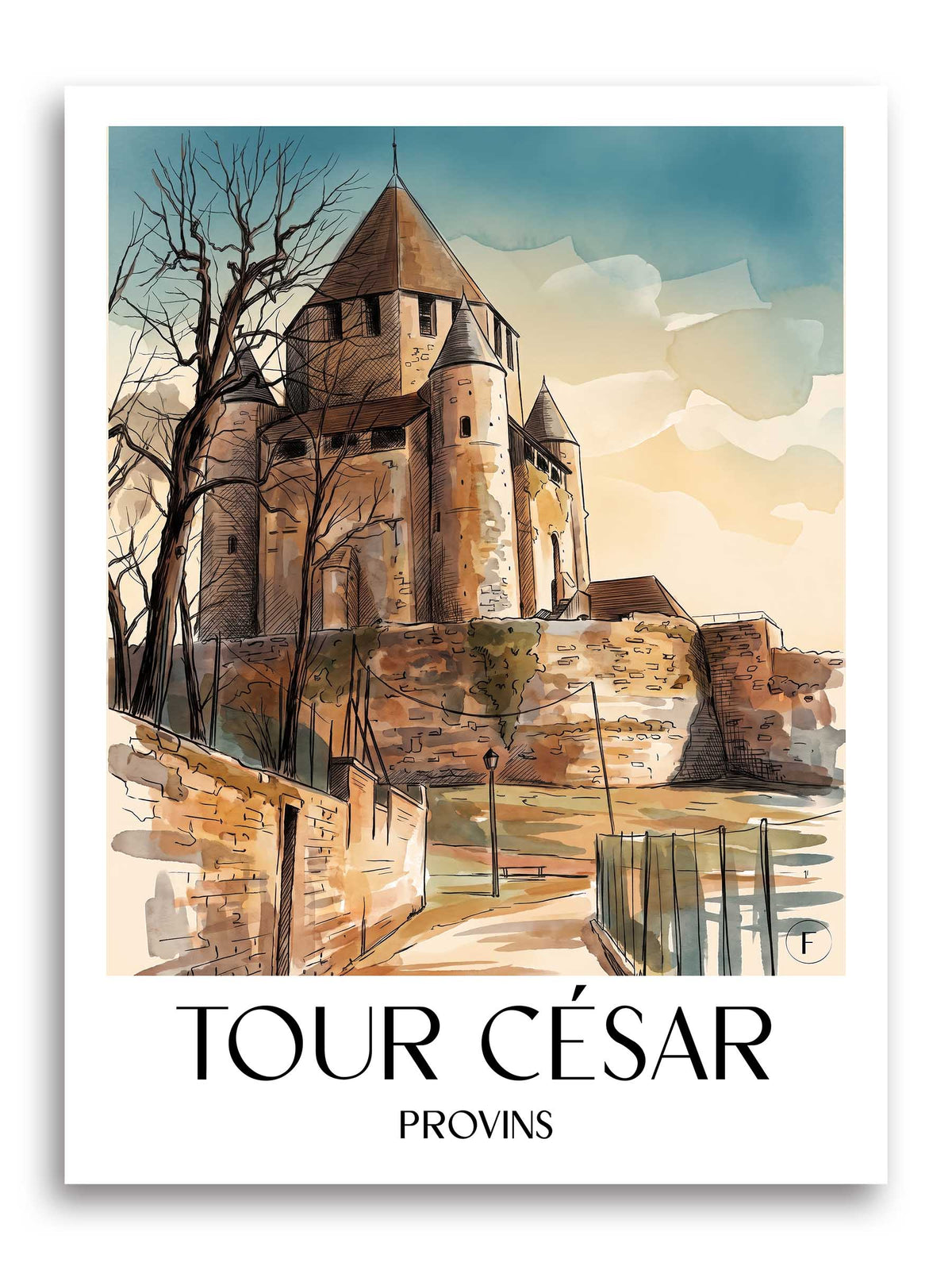tour-césar-provins-frankreich-poster-aquarell