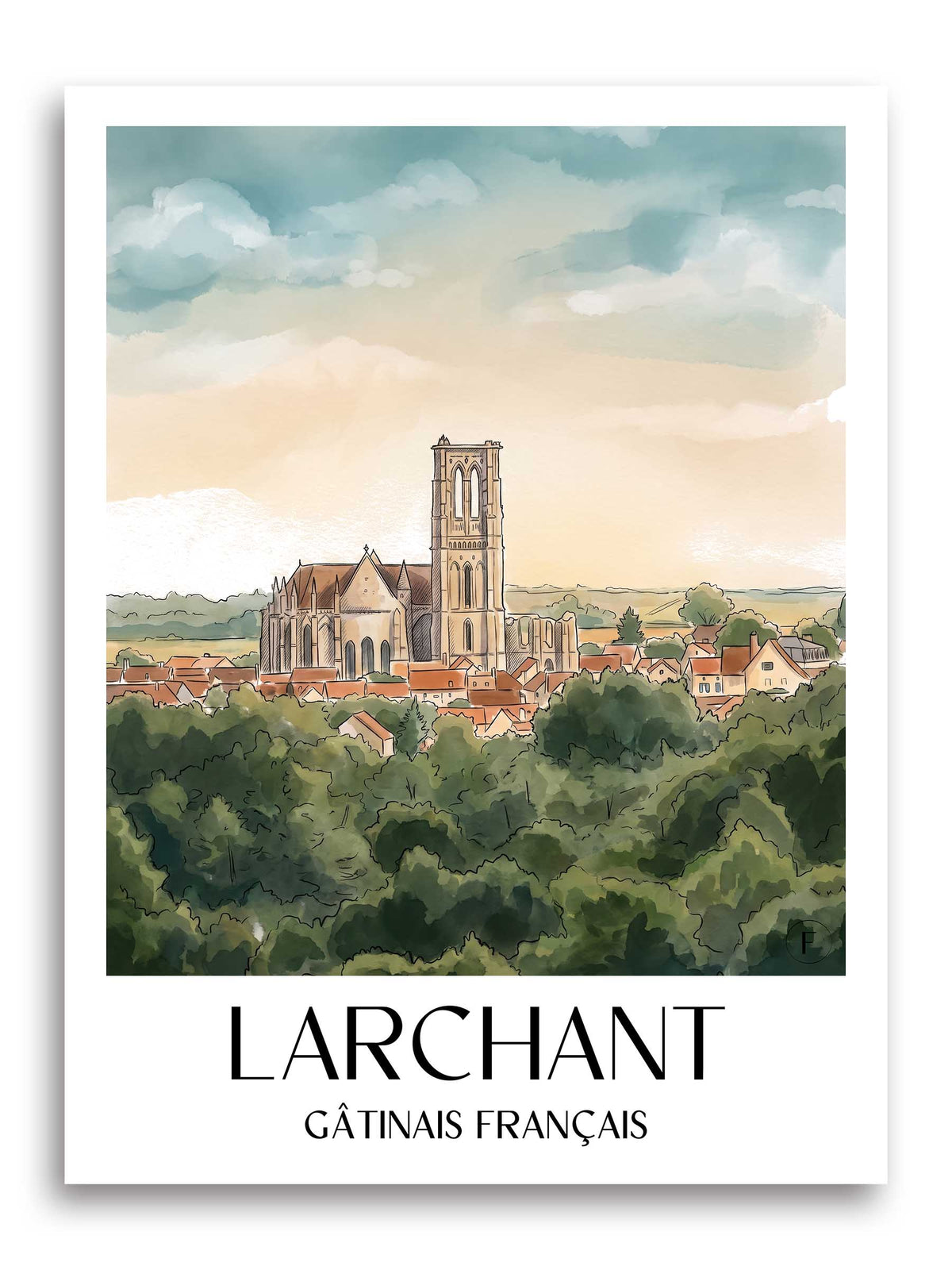larchant-gâtinais-français-frankreich-poster-aquarell