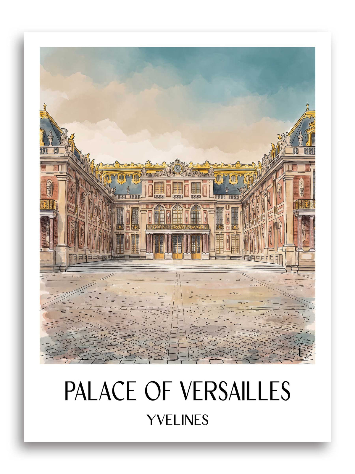 Château de Versailles Poster - Yvelines - Frankreich Kunstdruck - Aquarell von A4 bis A1